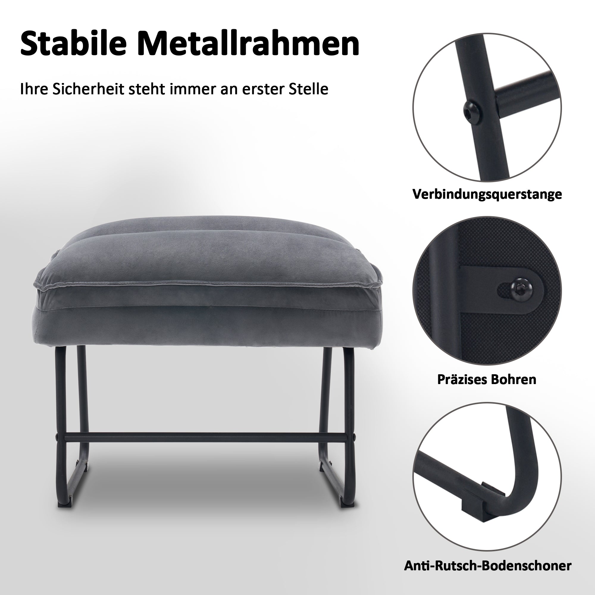 Grijze Relaxfauteuil met Hocker, Comfortabele Gestoffeerde Stoel, Samt – foto 16