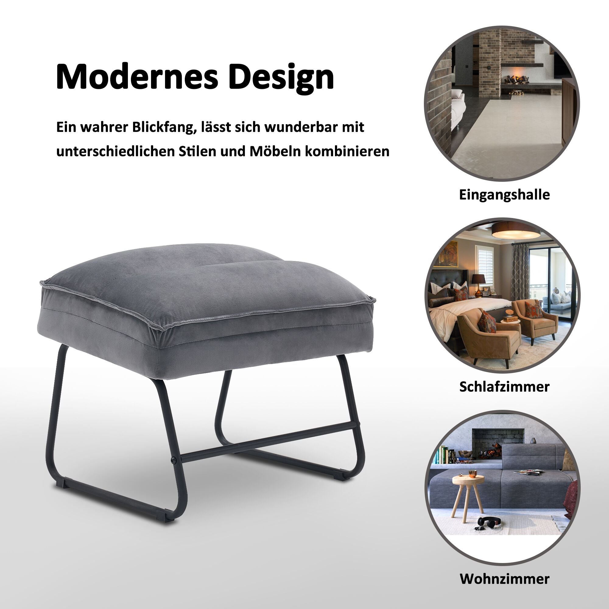 Grijze Relaxfauteuil met Hocker, Comfortabele Gestoffeerde Stoel, Samt – foto 17