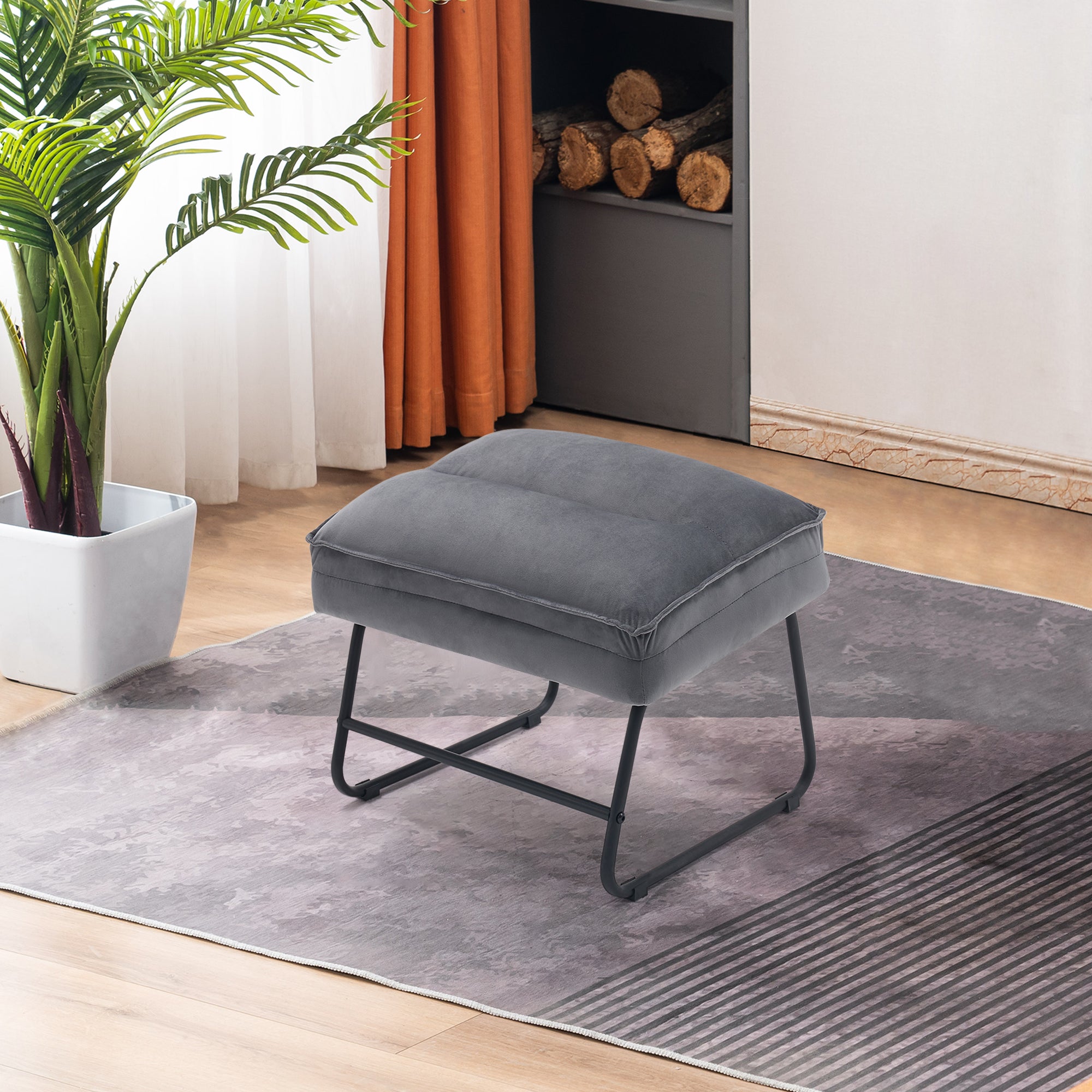Grijze Relaxfauteuil met Hocker, Comfortabele Gestoffeerde Stoel, Samt – foto 19