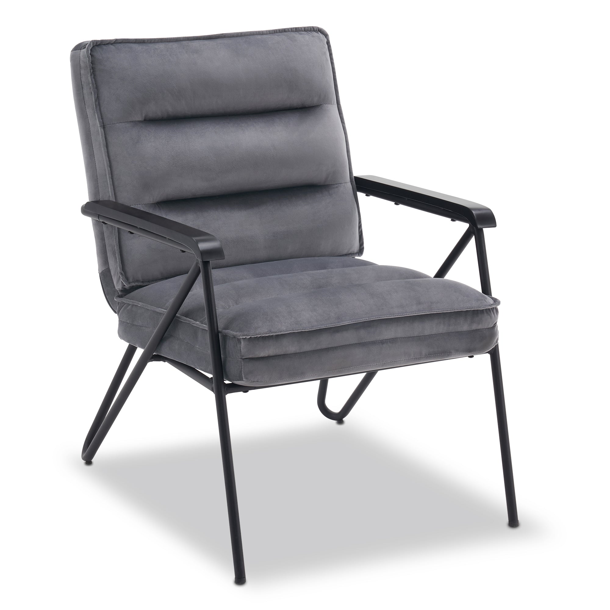 Grijze Relaxfauteuil met Hocker, Comfortabele Gestoffeerde Stoel, Samt – foto 8