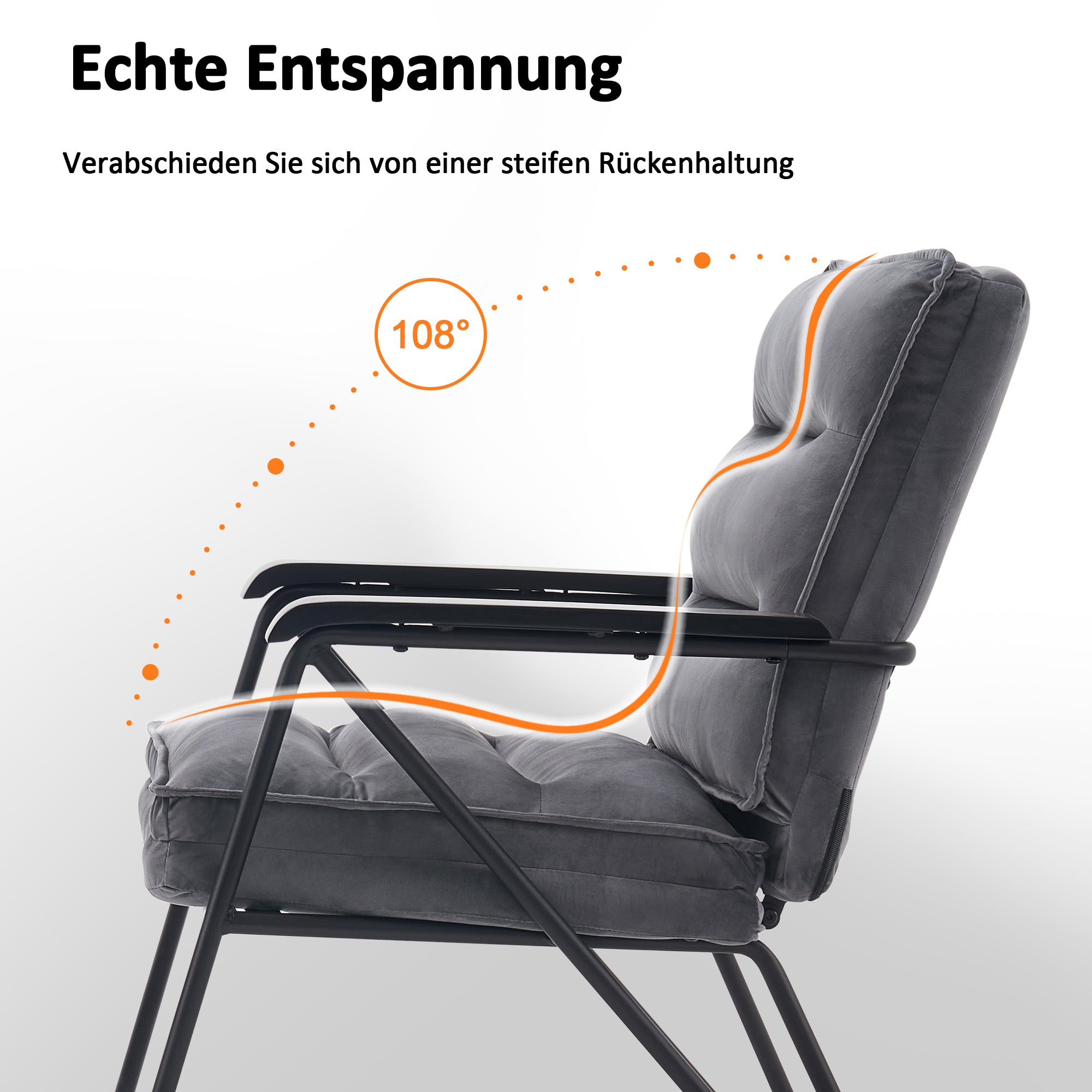 Grijze Relaxfauteuil met Hocker, Comfortabele Gestoffeerde Stoel, Samt – foto 10
