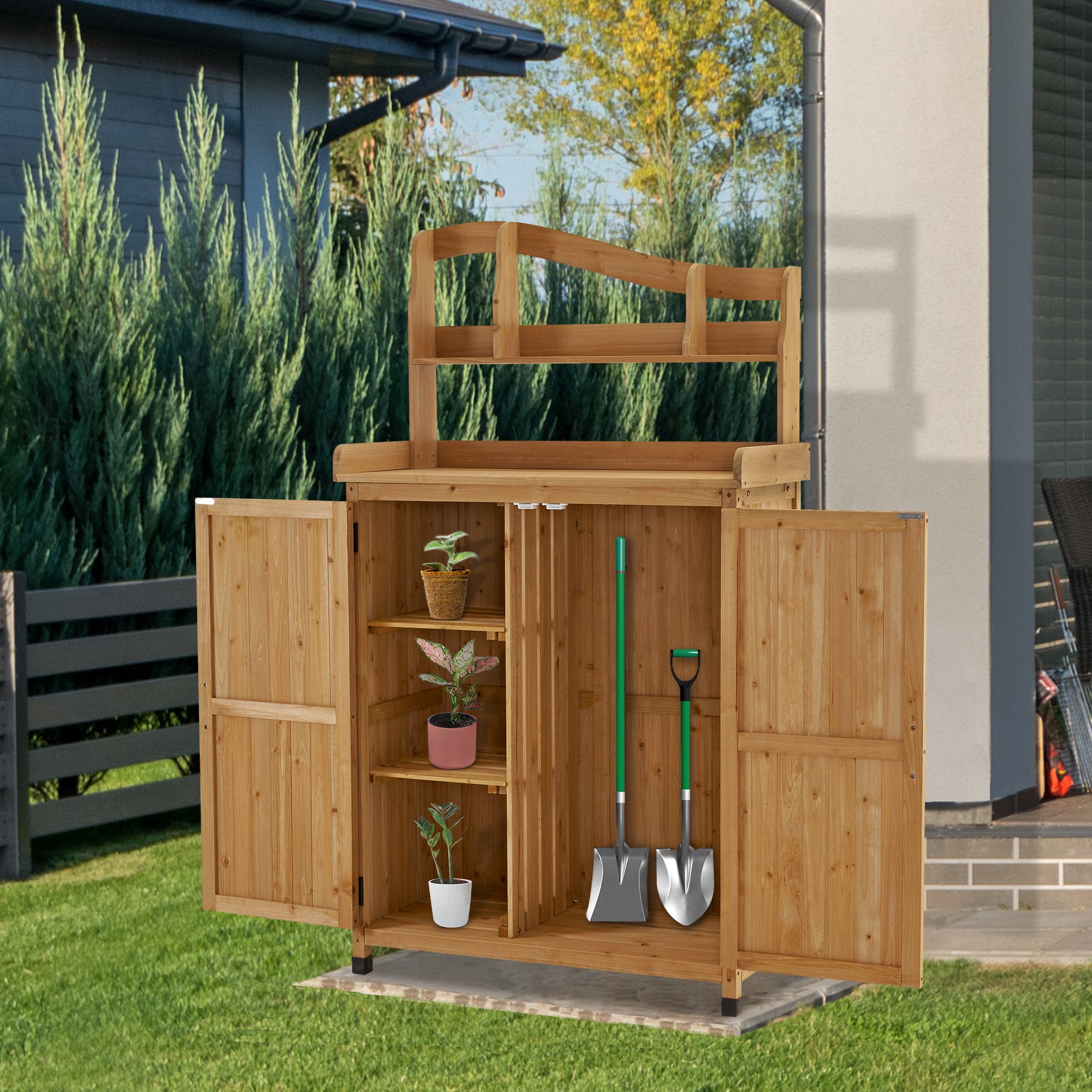 Houten Plantentafel outdoor weerbestendig, Tuiniers werktafel met werkblad – foto 7