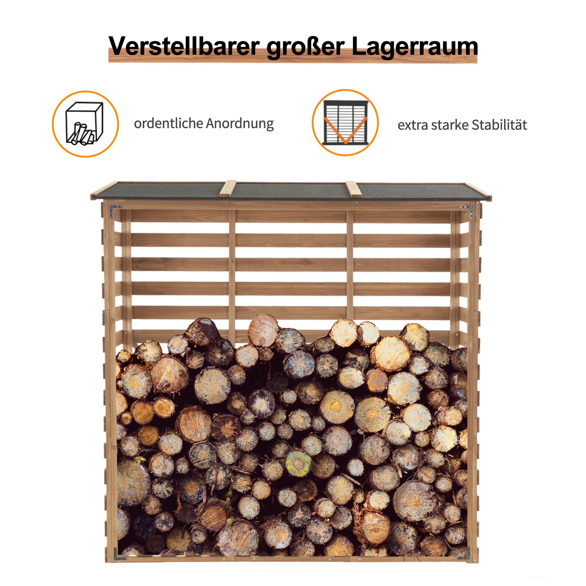 Houten Houtopslag, Buitenhaardhoutrek met rugwand, afdak met waterdichte hoes, 1202/1200/1213 – foto 12