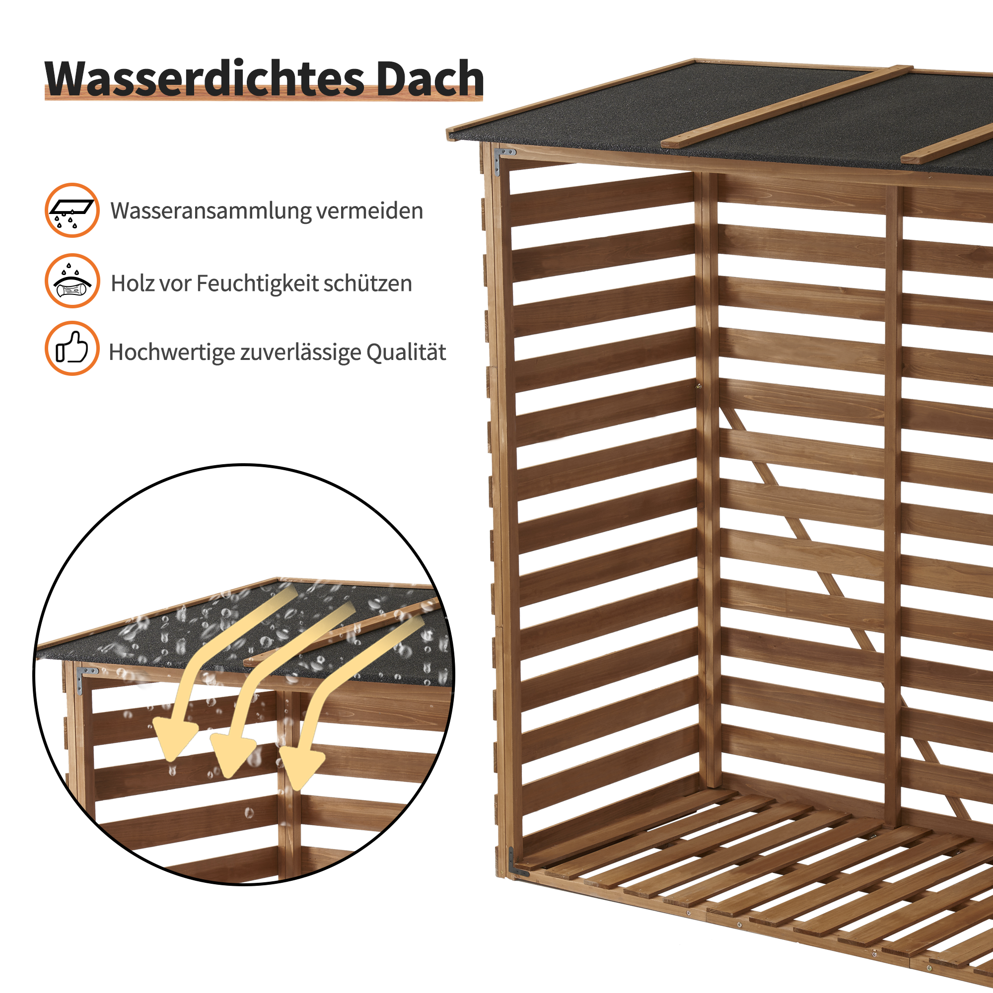 Houten Houtopslag, Buitenhaardhoutrek met rugwand, afdak met waterdichte hoes, 1202/1200/1213 – foto 13