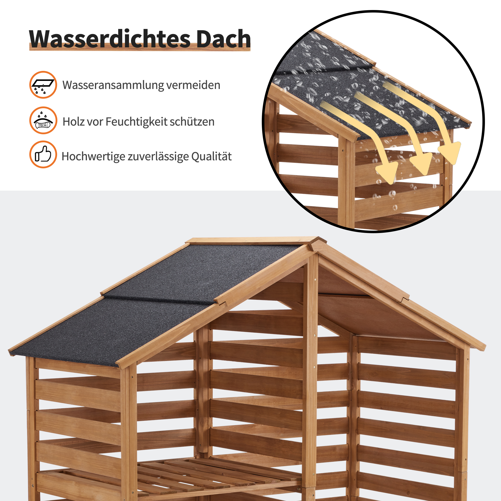 Houten Houtopslag, Buitenhaardhoutrek met rugwand, afdak met waterdichte hoes, 1202/1200/1213 – foto 22
