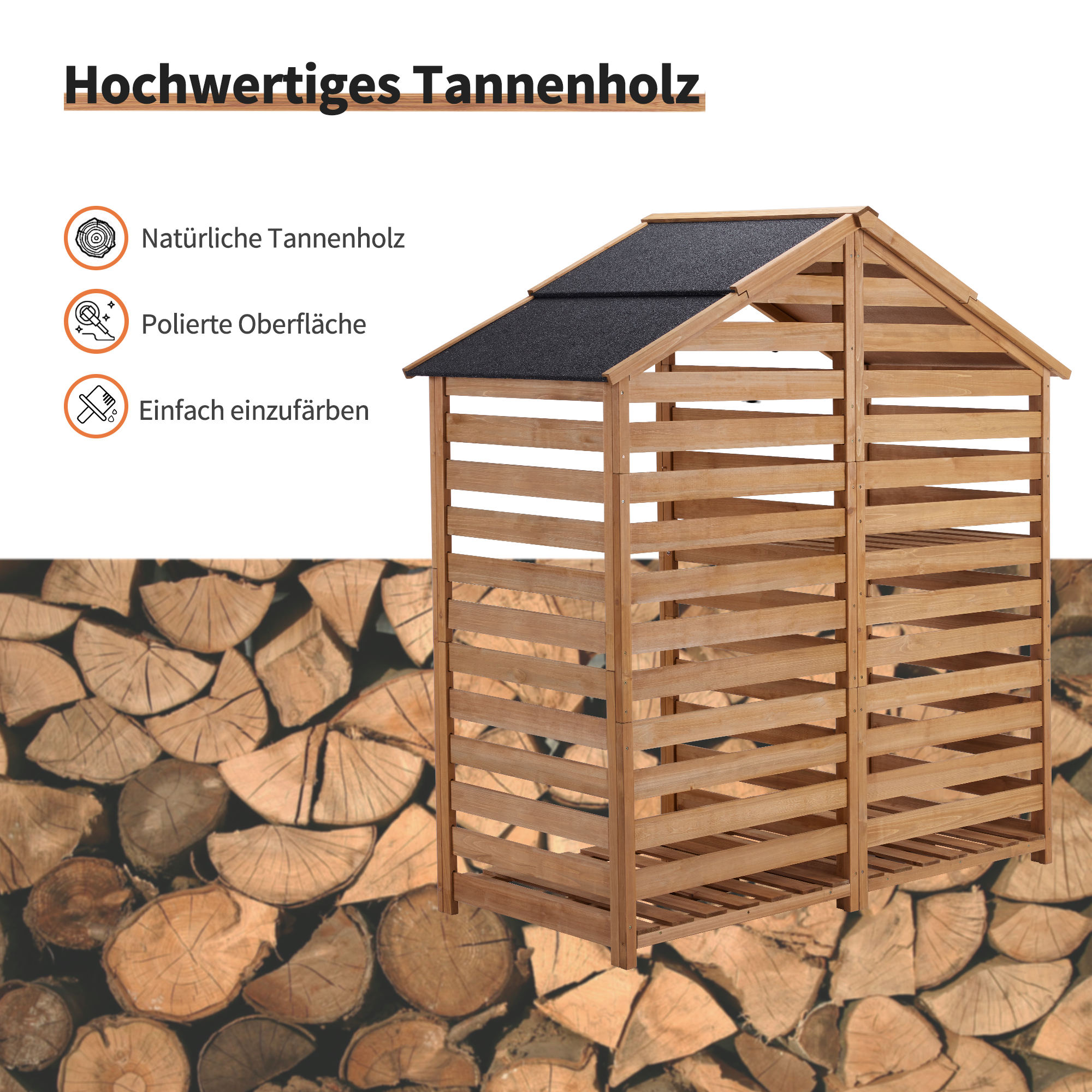 Houten Houtopslag, Buitenhaardhoutrek met rugwand, afdak met waterdichte hoes, 1202/1200/1213 – foto 23
