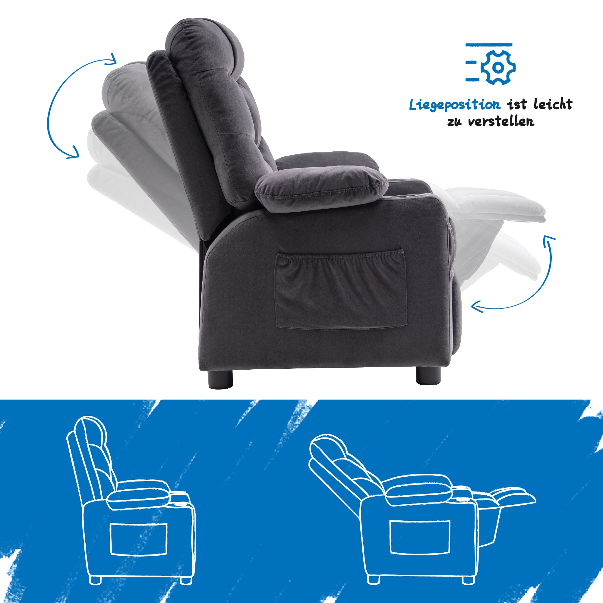 Kinderfauteuil Jeugd- en Kindersofa Kinderstoel met Ligfunctie 7355 – foto 4