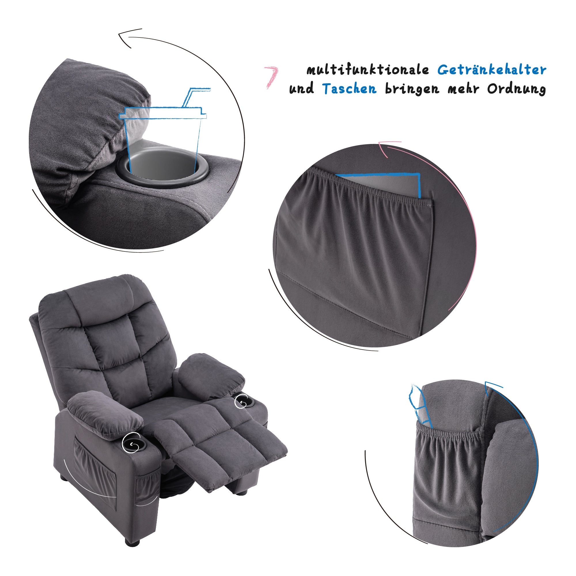 Kinderfauteuil Jeugd- en Kindersofa Kinderstoel met Ligfunctie 7355 – foto 6