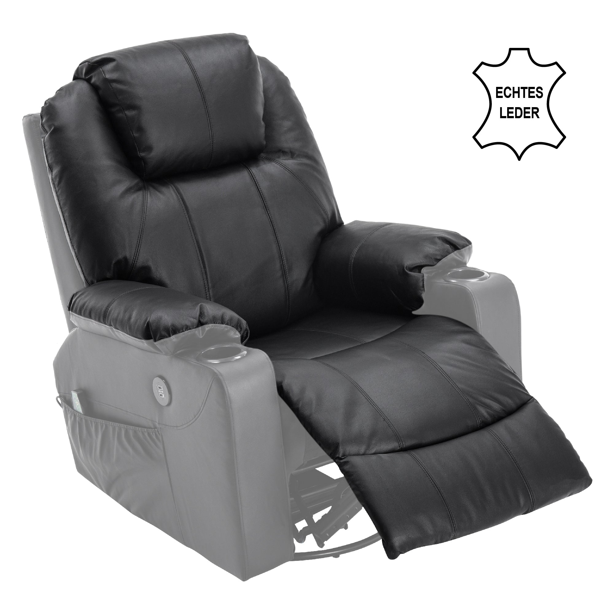 Massagestoel Relaxfauteuil Draai+Schommel handmatig verstelbaar Echtleer 7050 – foto 2