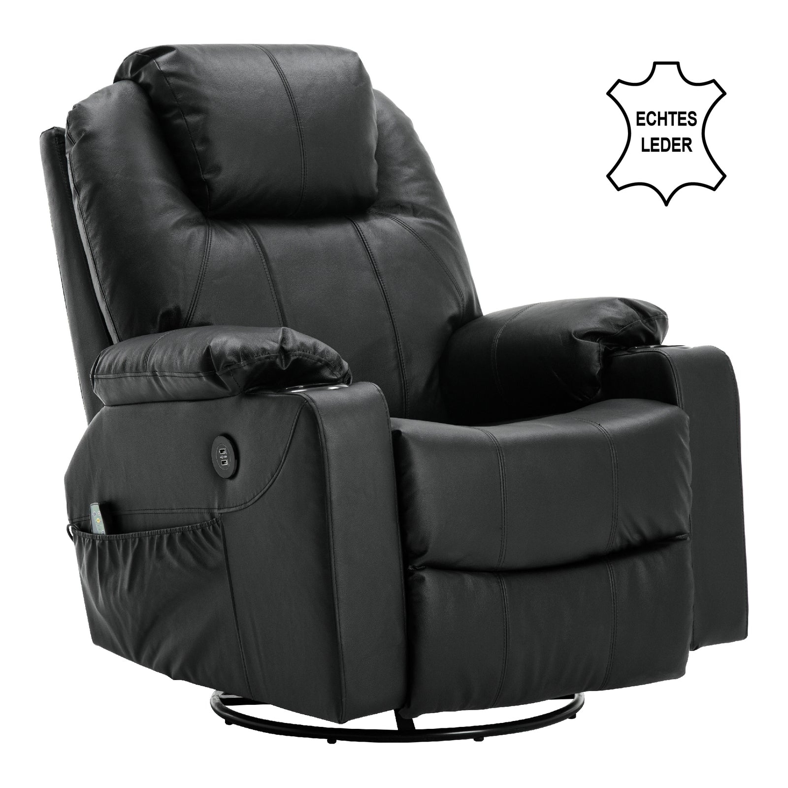 Massagestoel Relaxfauteuil Draai+Schommel handmatig verstelbaar Echtleer 7050 – foto 4