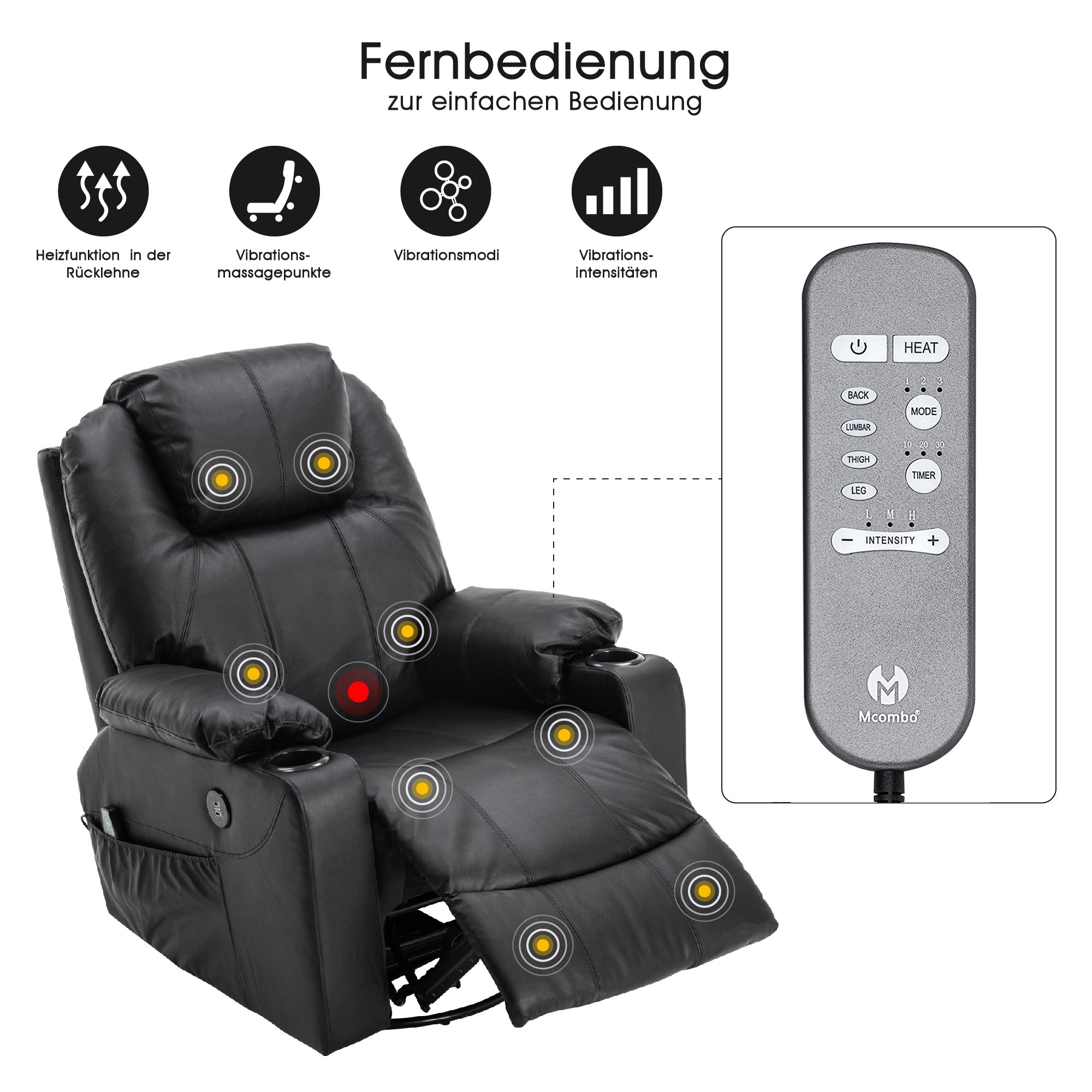 Massagestoel Relaxfauteuil Draai+Schommel handmatig verstelbaar Echtleer 7050 – foto 7