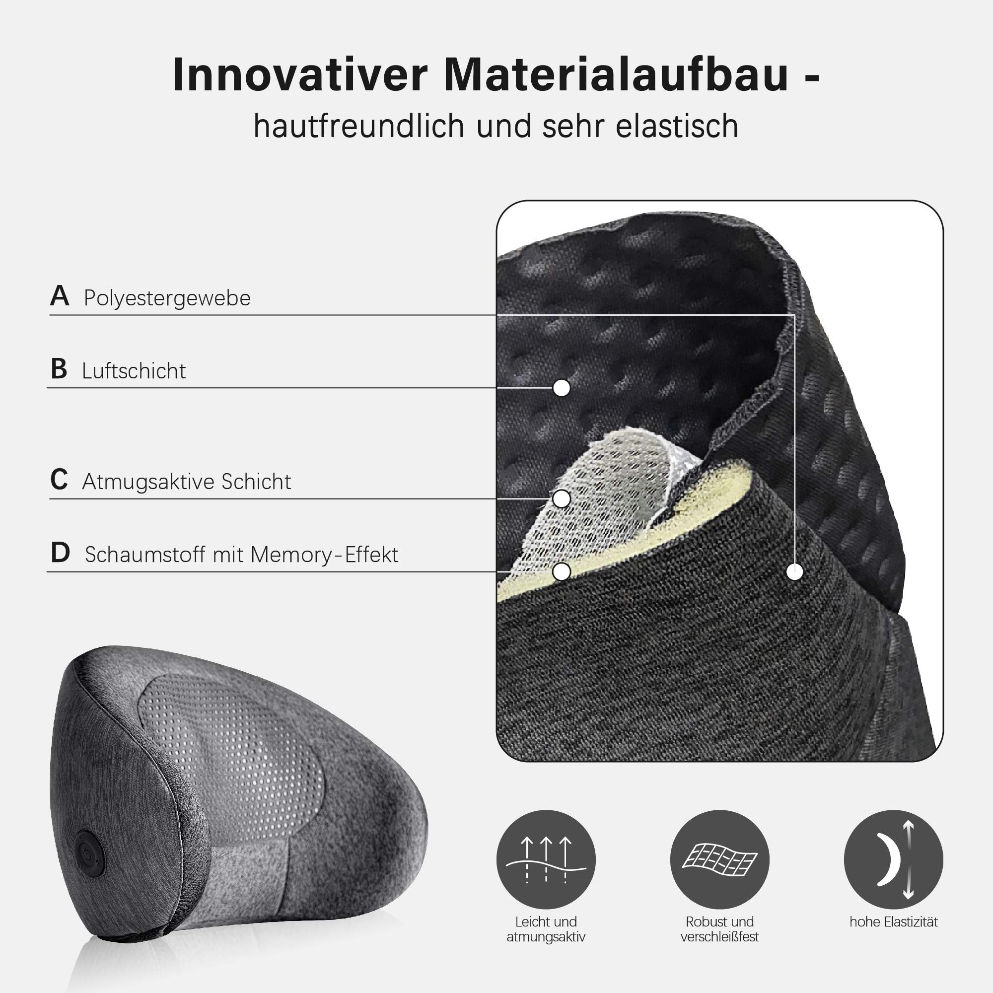 Shiatsu massagekussen, ergonomisch, draadloos oplaadbaar met warmtefunctie – foto 3