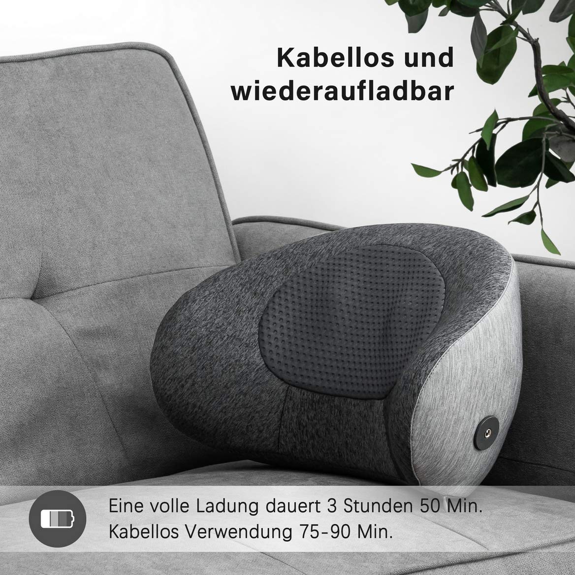 Shiatsu massagekussen, ergonomisch, draadloos oplaadbaar met warmtefunctie – foto 5