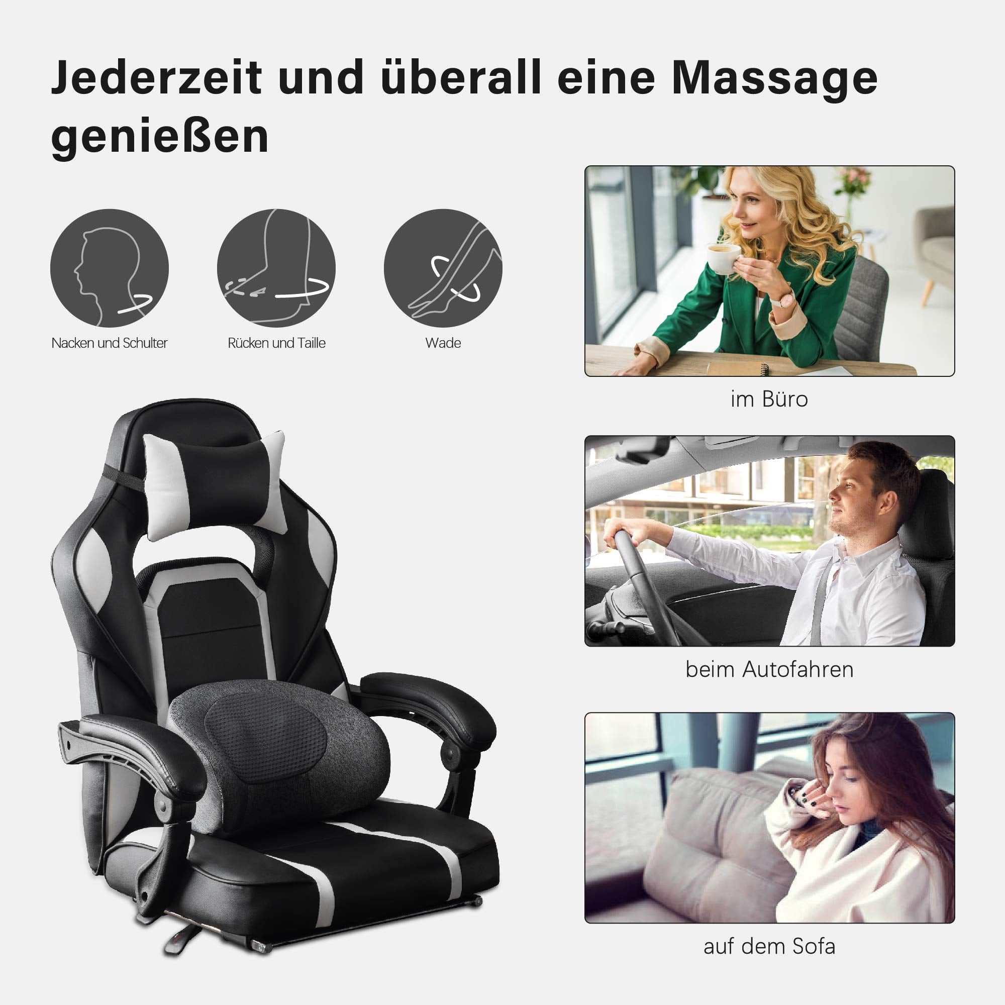 Shiatsu massagekussen, ergonomisch, draadloos oplaadbaar met warmtefunctie – foto 6