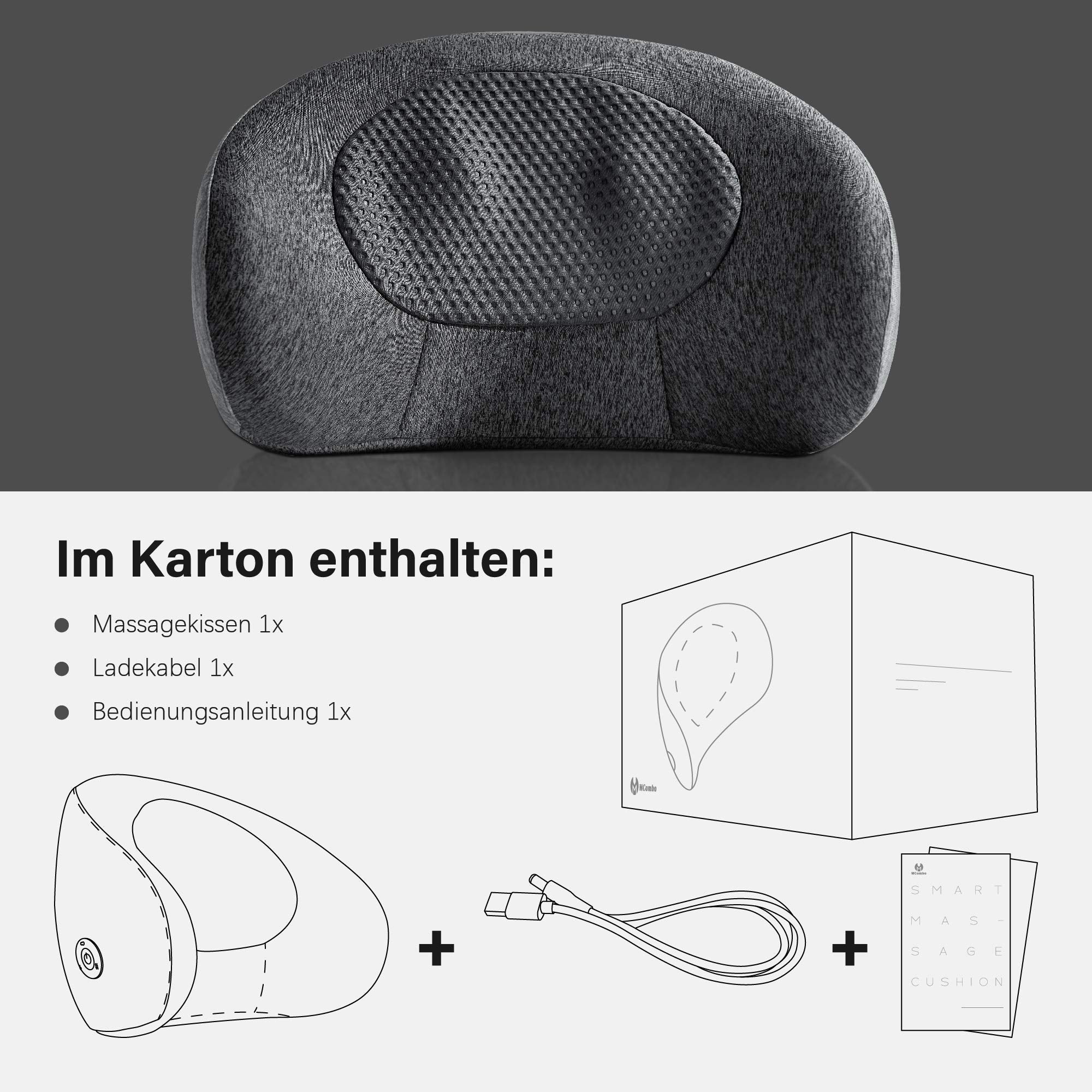 Shiatsu massagekussen, ergonomisch, draadloos oplaadbaar met warmtefunctie – foto 7