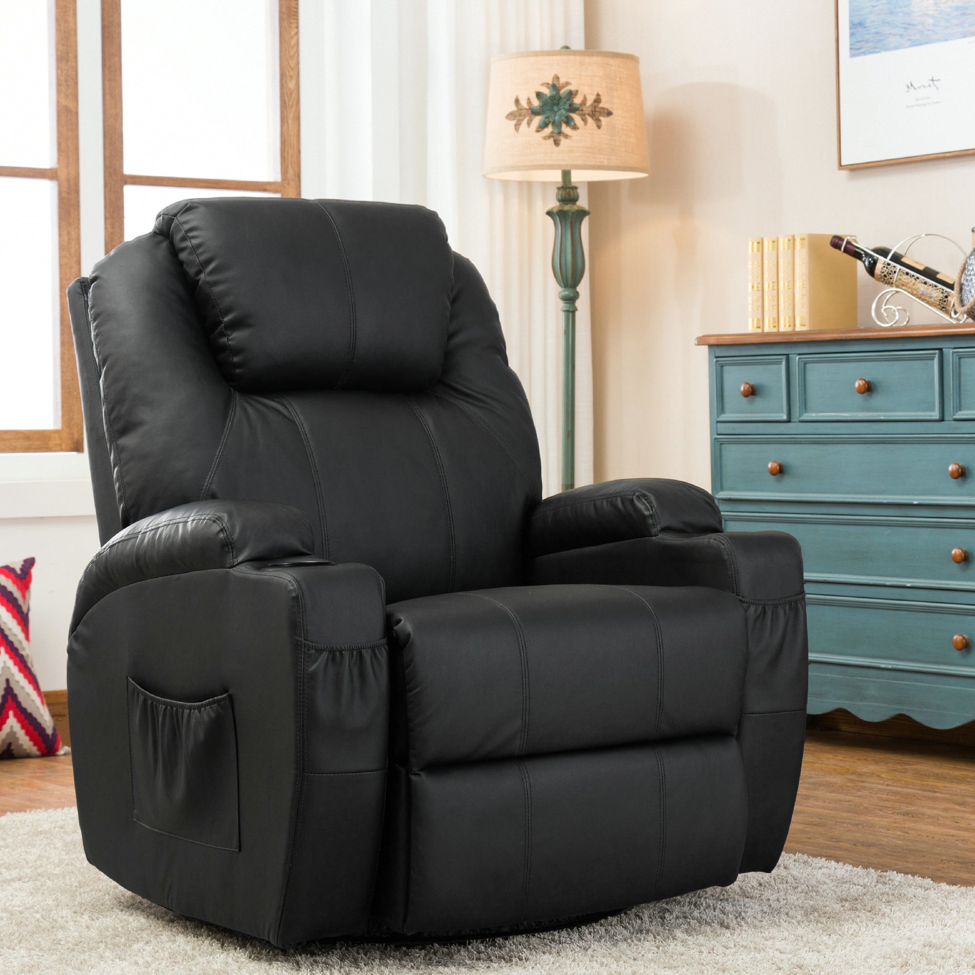 Massagestoel Relaxfauteuil 7020, verwarmd, 360° draaibaar, schommel, handmatig verstelbaar – foto 2