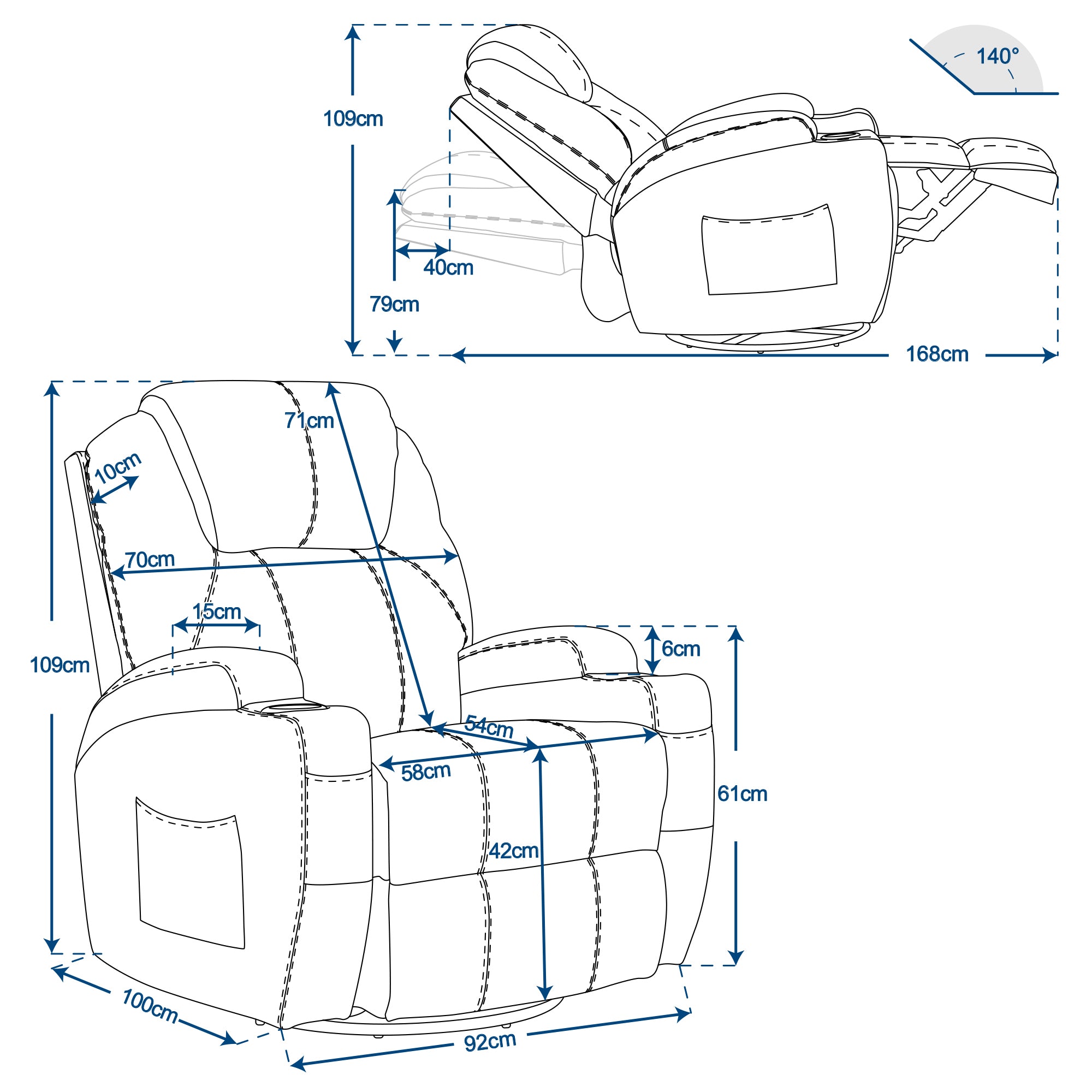 Massagestoel Relaxfauteuil 7020, verwarmd, 360° draaibaar, schommel, handmatig verstelbaar – foto 17