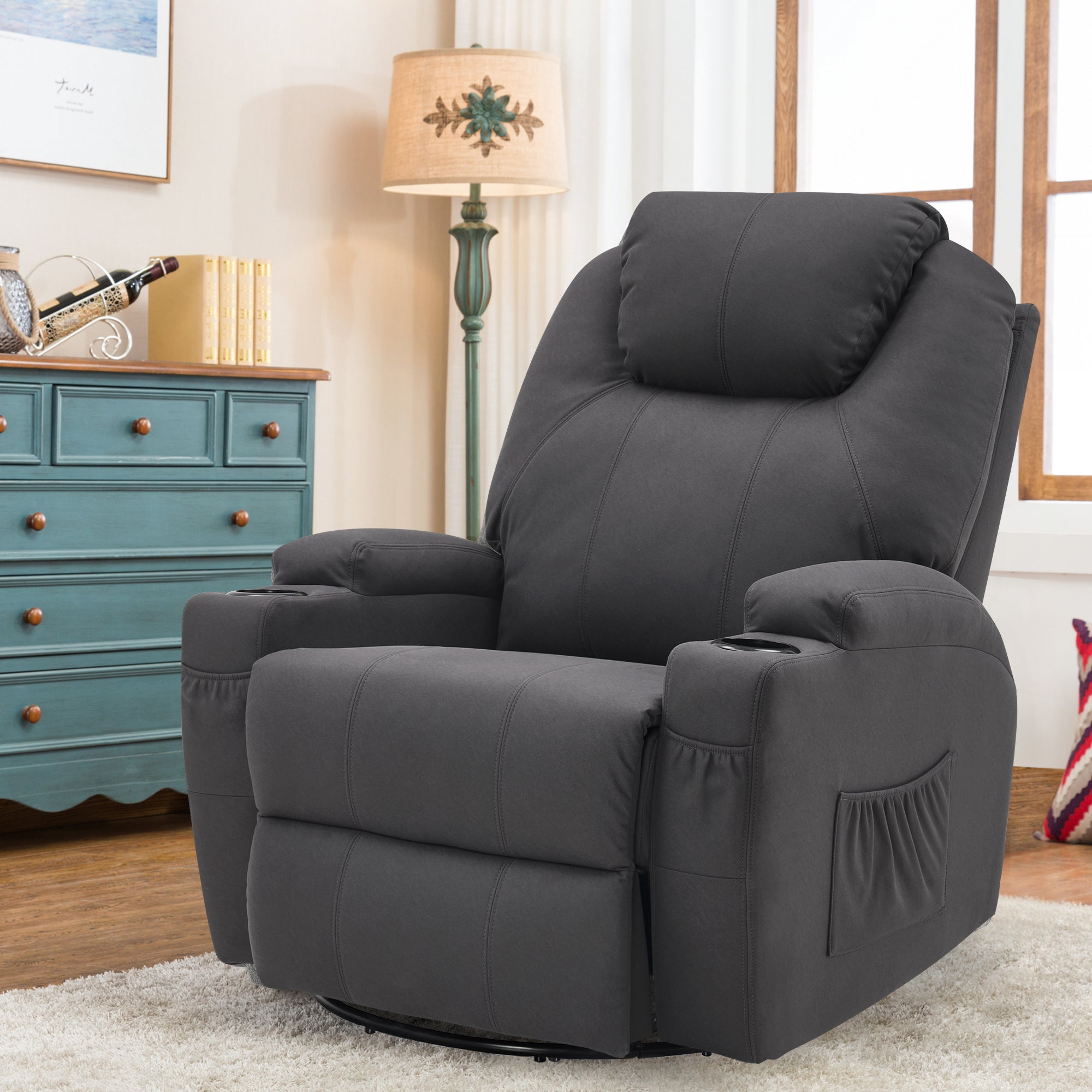 Massagestoel Relaxfauteuil 7020, verwarmd, 360° draaibaar, schommel, handmatig verstelbaar – foto 18