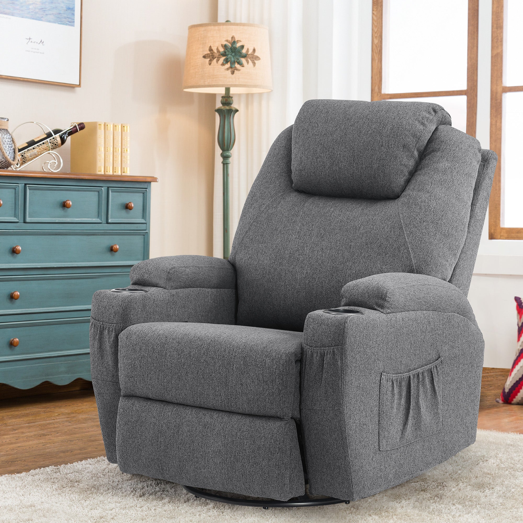 Massagestoel Relaxfauteuil 7020, verwarmd, 360° draaibaar, schommel, handmatig verstelbaar – foto 25