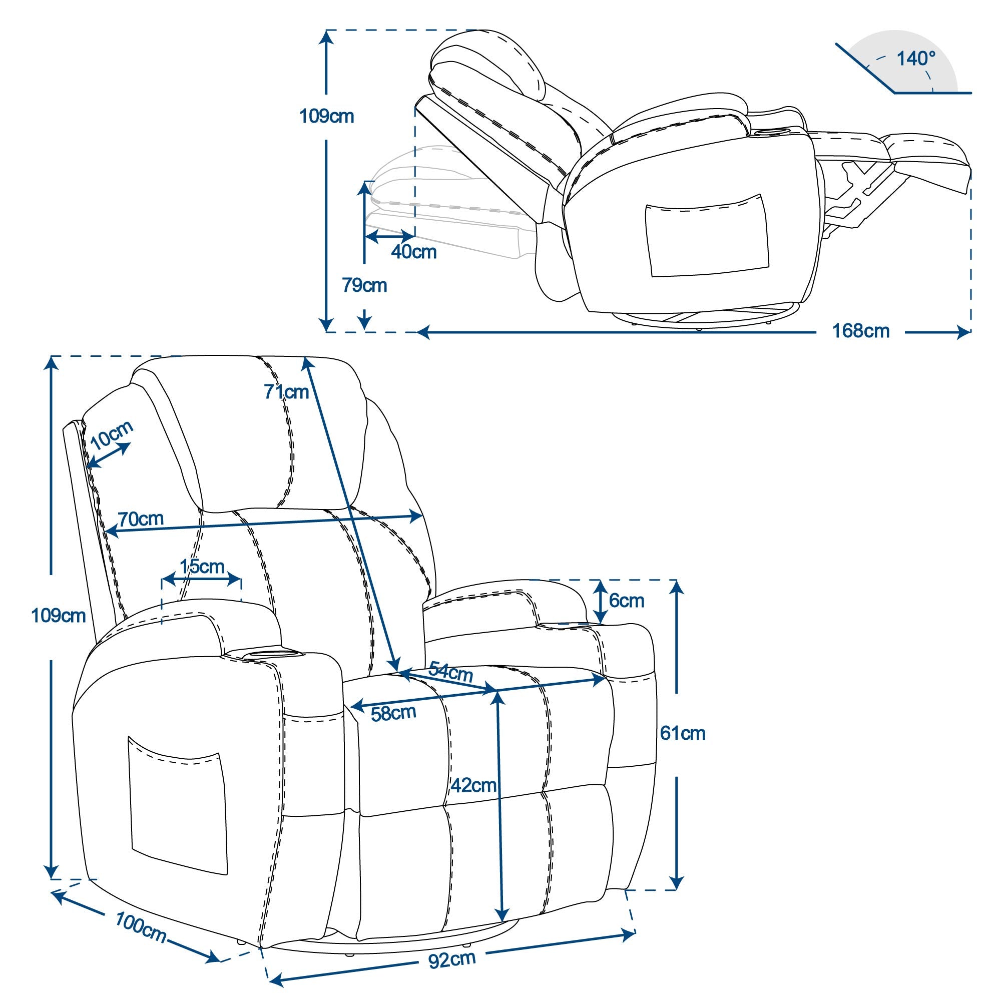 Massagestoel Relaxfauteuil 7020, verwarmd, 360° draaibaar, schommel, handmatig verstelbaar – foto 26
