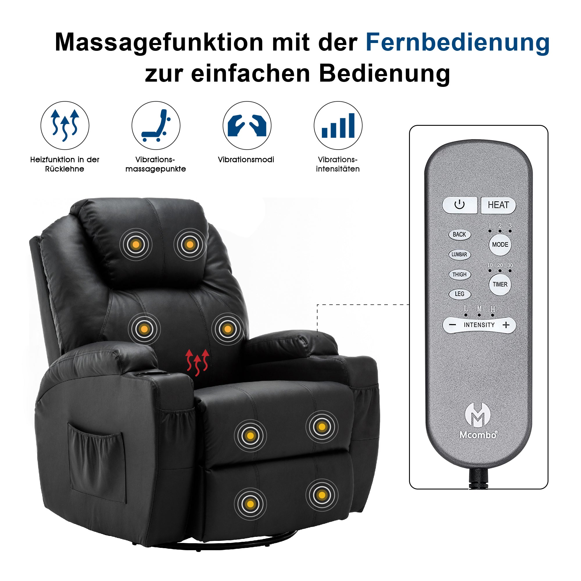 Massagestoel Relaxfauteuil 7020, verwarmd, 360° draaibaar, schommel, handmatig verstelbaar – foto 5