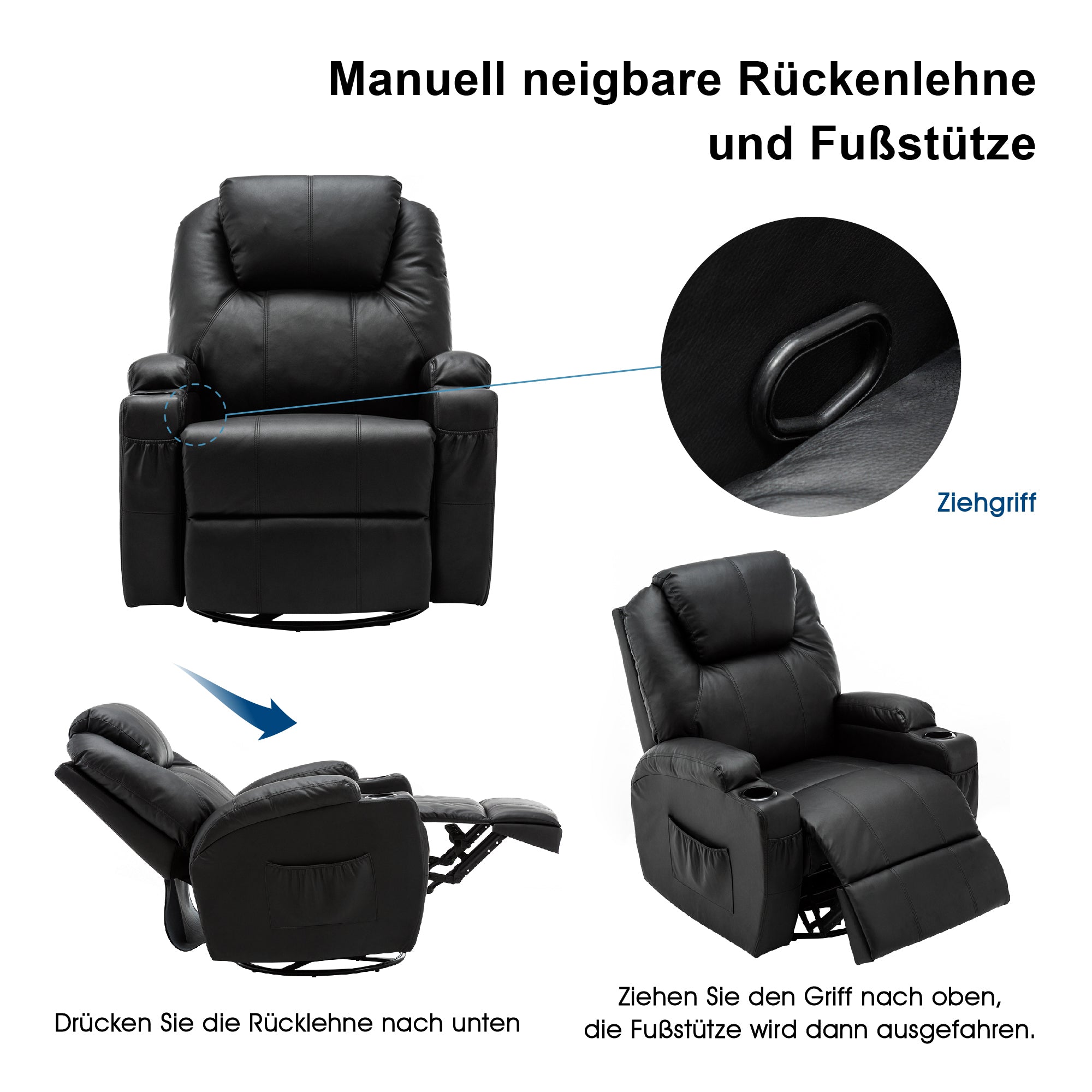 Massagestoel Relaxfauteuil 7020, verwarmd, 360° draaibaar, schommel, handmatig verstelbaar – foto 6