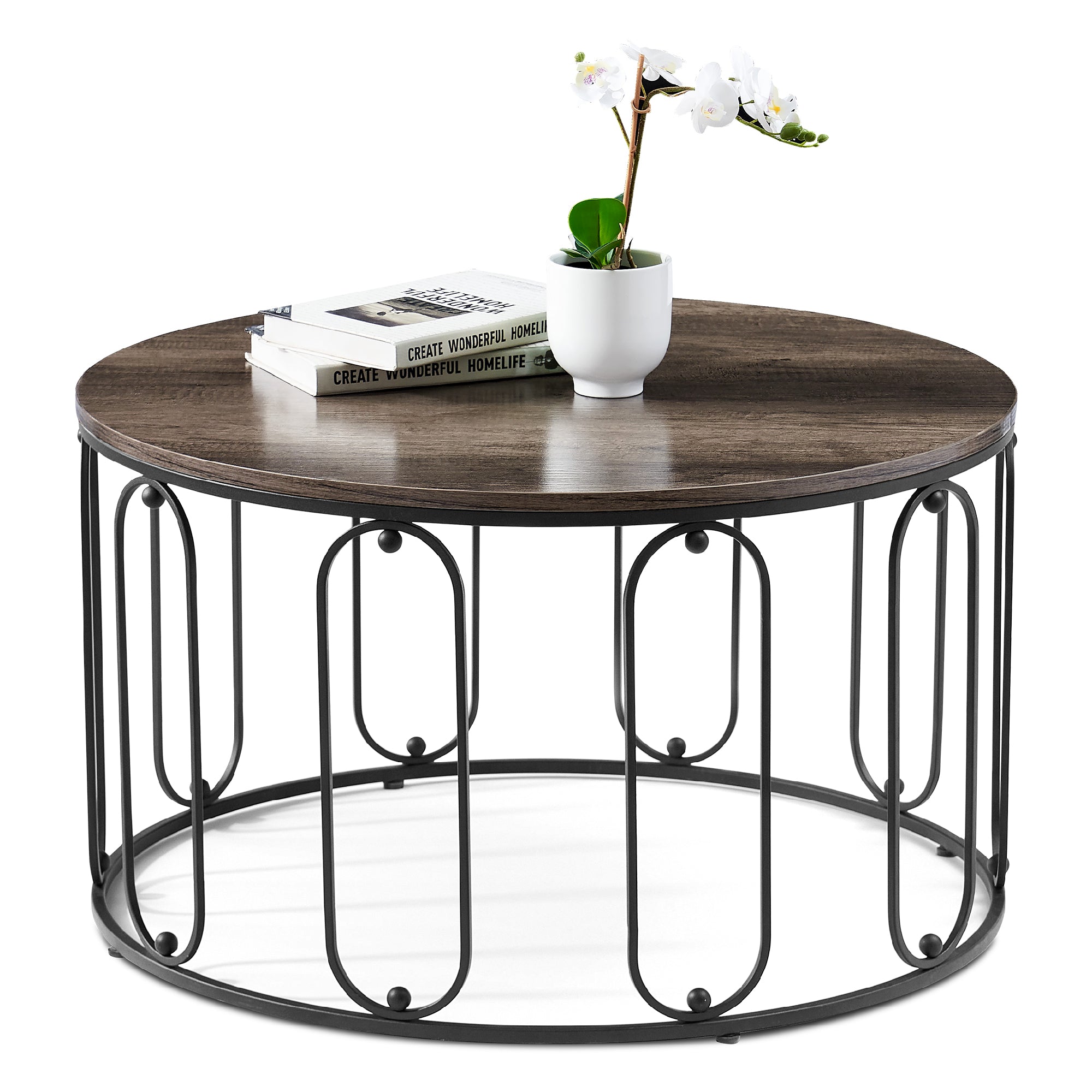 Salontafel Bijzettafel Rond Marmerlook/Industrieel, Metaal, 2147 – foto 1