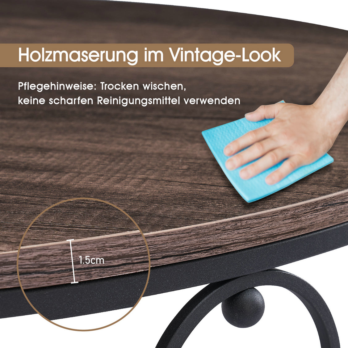 Salontafel Bijzettafel Rond Marmerlook/Industrieel, Metaal, 2147 – foto 4