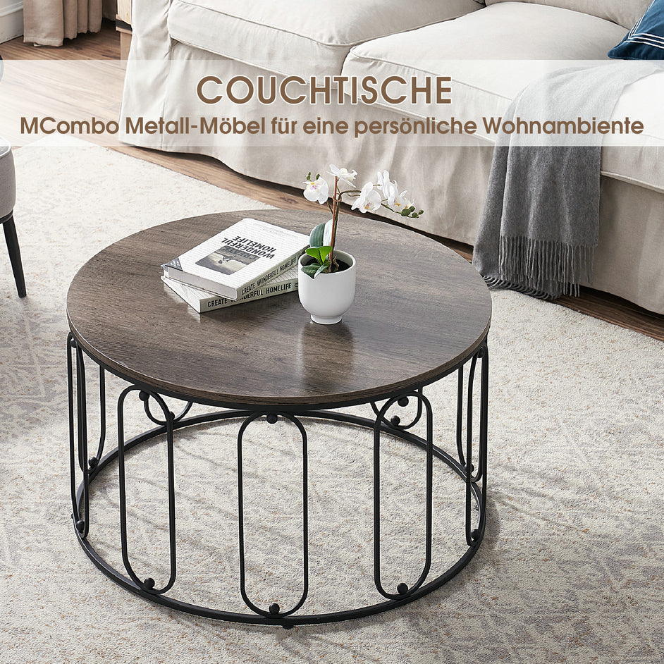Salontafel Bijzettafel Rond Marmerlook/Industrieel, Metaal, 2147 – foto 7
