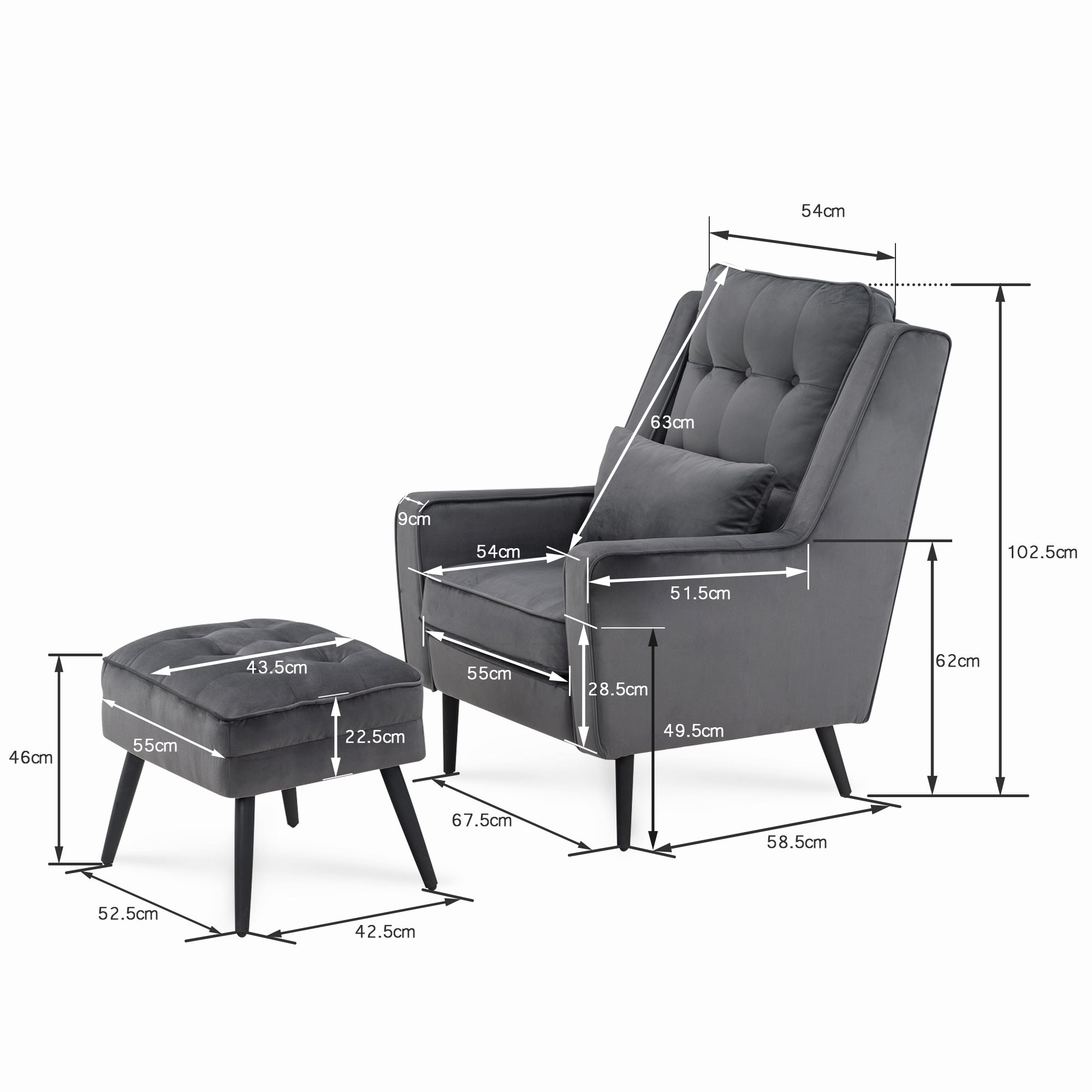 Oorfauteuil Samt, met Kussen & Metalen Poten, tot 120 kg, 7277 – foto 12