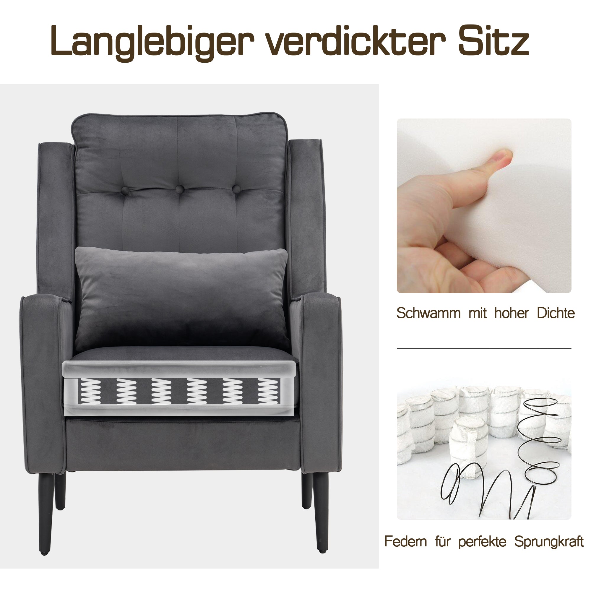 Oorfauteuil Samt, met Kussen & Metalen Poten, tot 120 kg, 7277 – foto 4