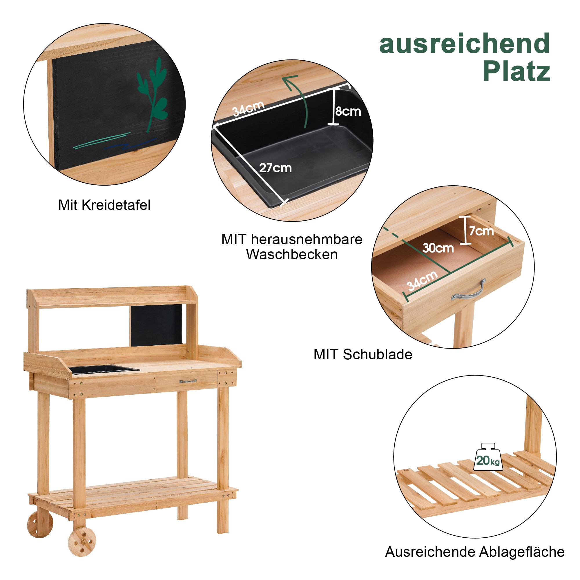 Bloementafel Plantentafel Hout met Wielen & Bak, Weerbestendig, 0416 – foto 6