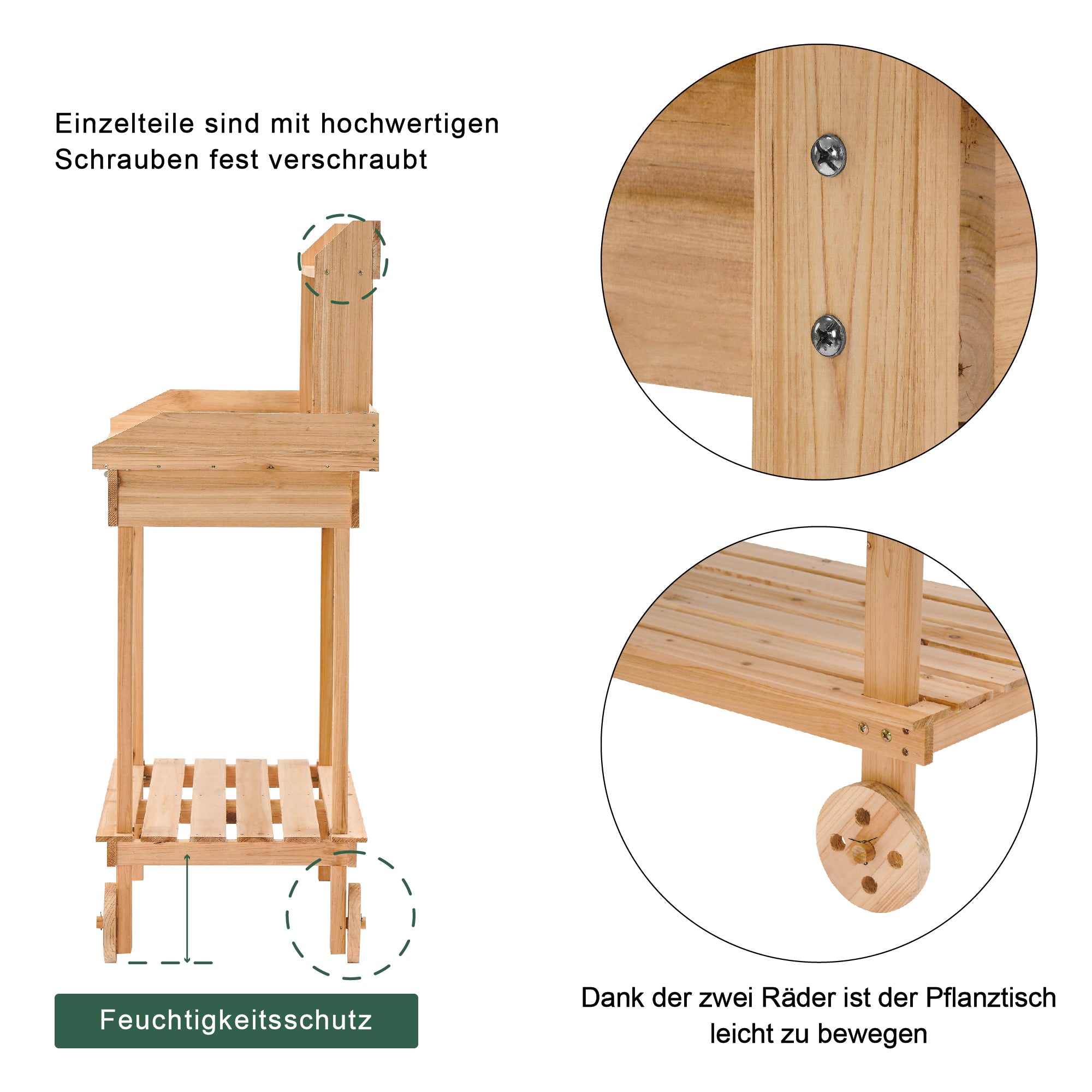 Bloementafel Plantentafel Hout met Wielen & Bak, Weerbestendig, 0416 – foto 7