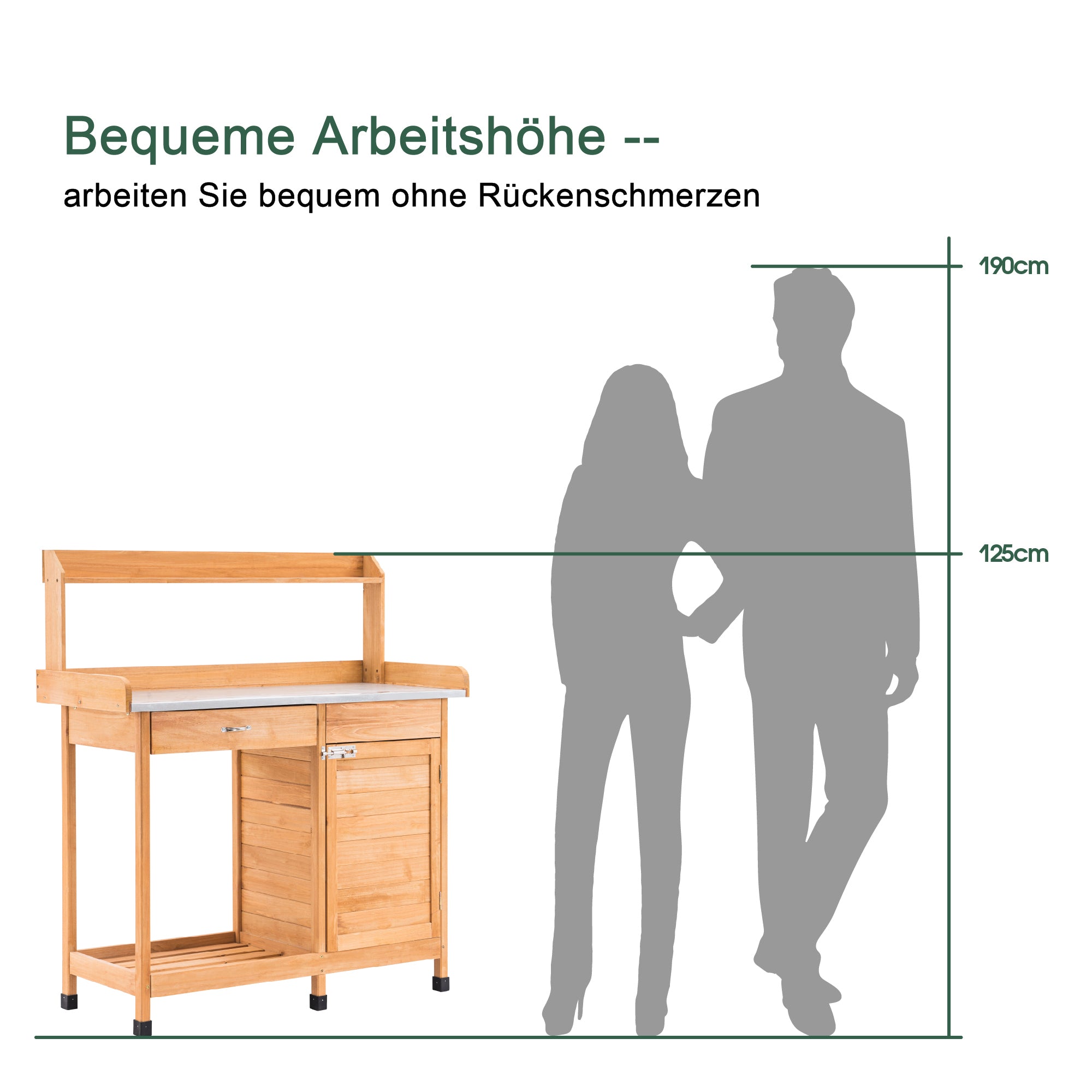 Plantentafel met Lade, Opbergruimte, Verzinkt Werkblad & Kast, 0440 – foto 13