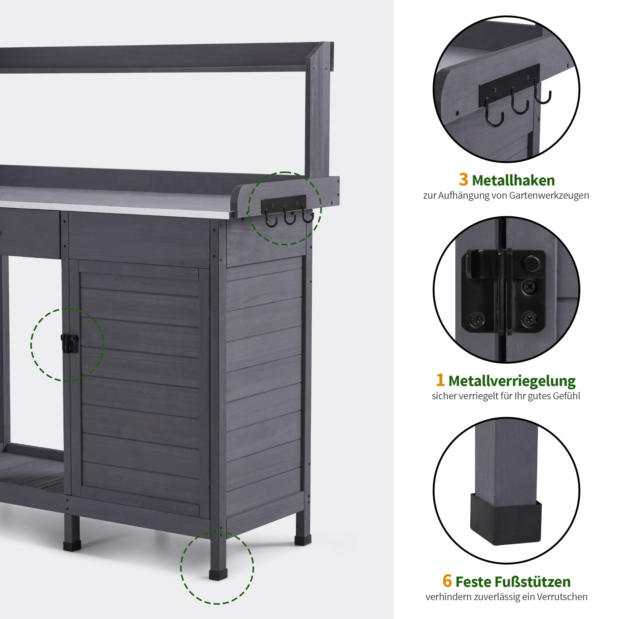 Plantentafel met Lade, Opbergruimte, Verzinkt Werkblad & Kast, 0440 – foto 5