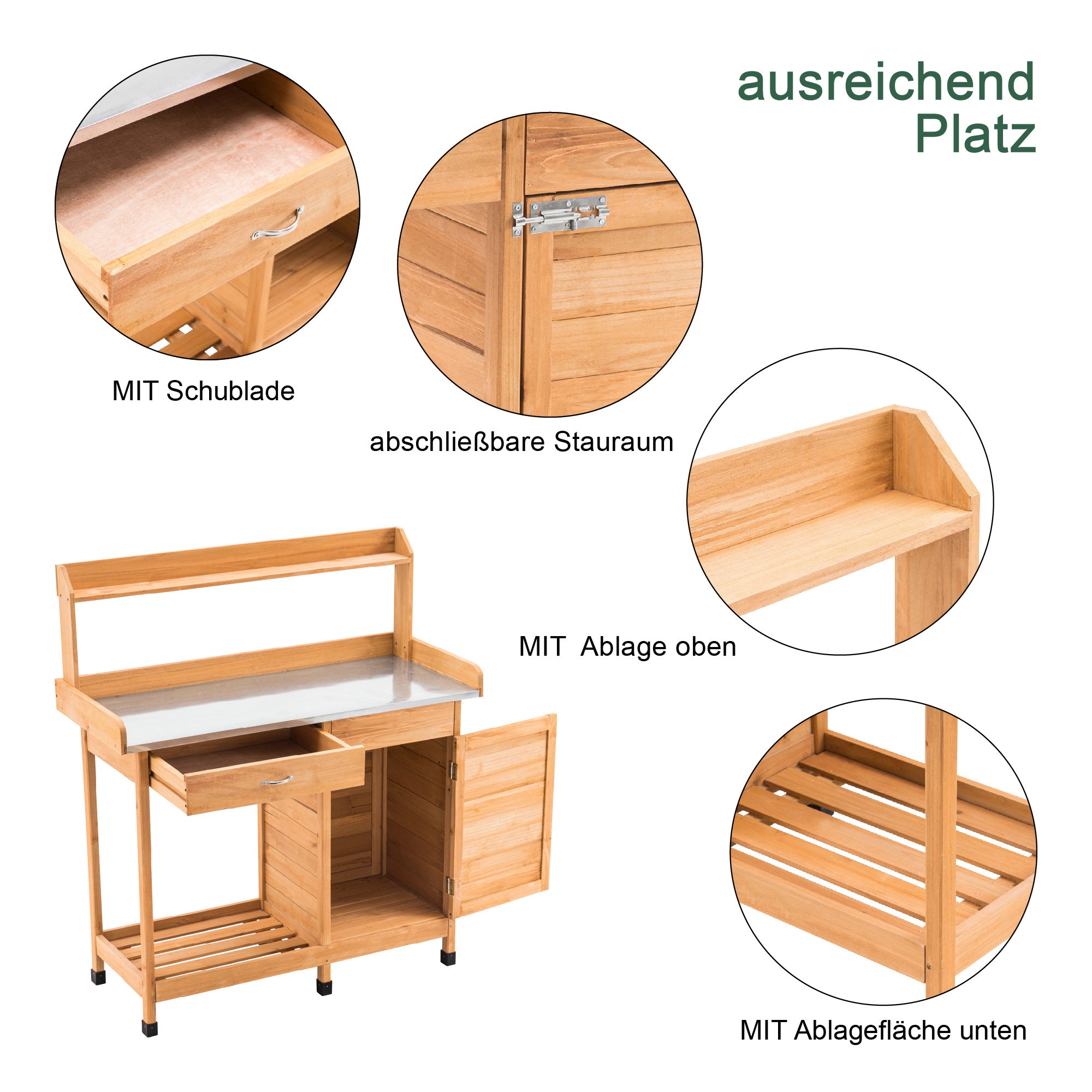 Plantentafel met Lade, Opbergruimte, Verzinkt Werkblad & Kast, 0440 – foto 10