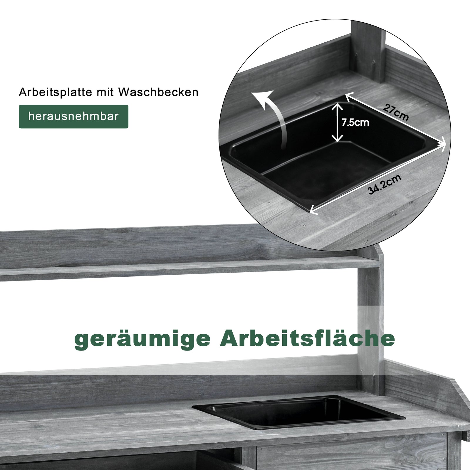 Plantentafel Bloementafel met Wastafel Houten Opbergrek 0458 – foto 17