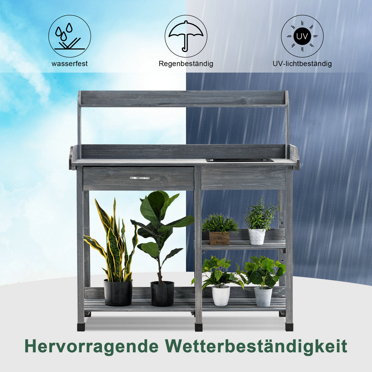 Plantentafel Bloementafel met Wastafel Houten Opbergrek 0458 – foto 18