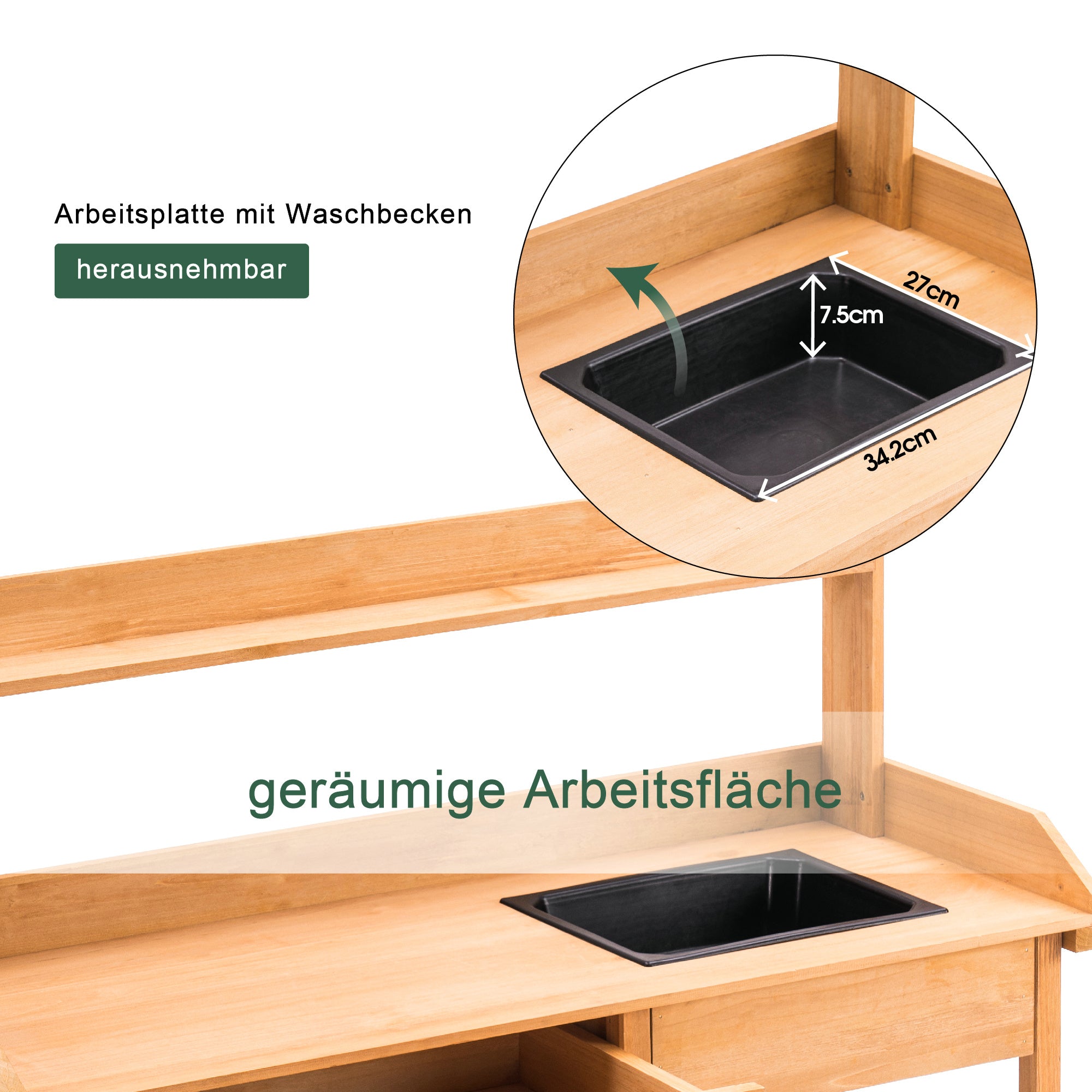 Plantentafel Bloementafel met Wastafel Houten Opbergrek 0458 – foto 7