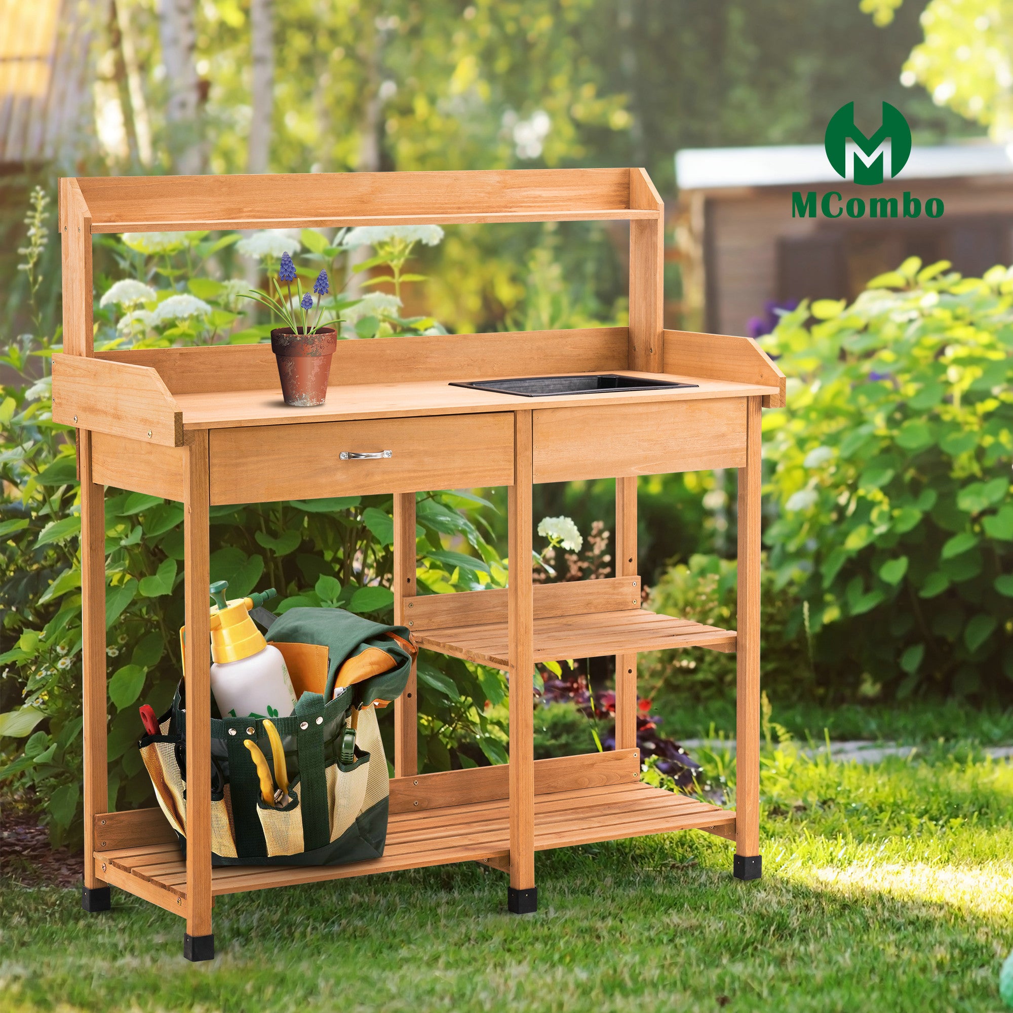 Plantentafel Bloementafel met Wastafel Houten Opbergrek 0458 – foto 10