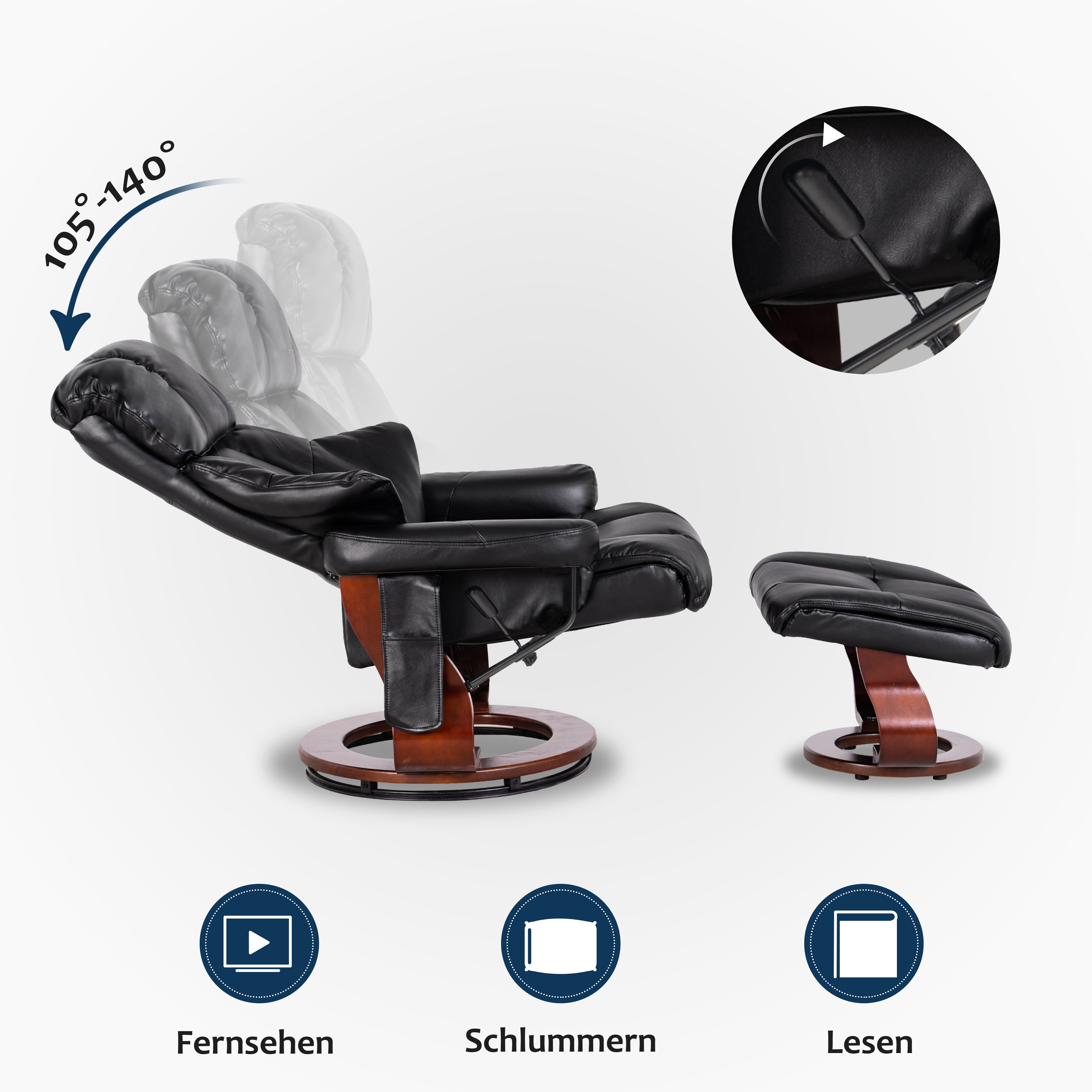 Massagestoel met Hocker, 360° Draaibaar, Relaxfauteuil met Ligfunctie, 9068 – foto 2