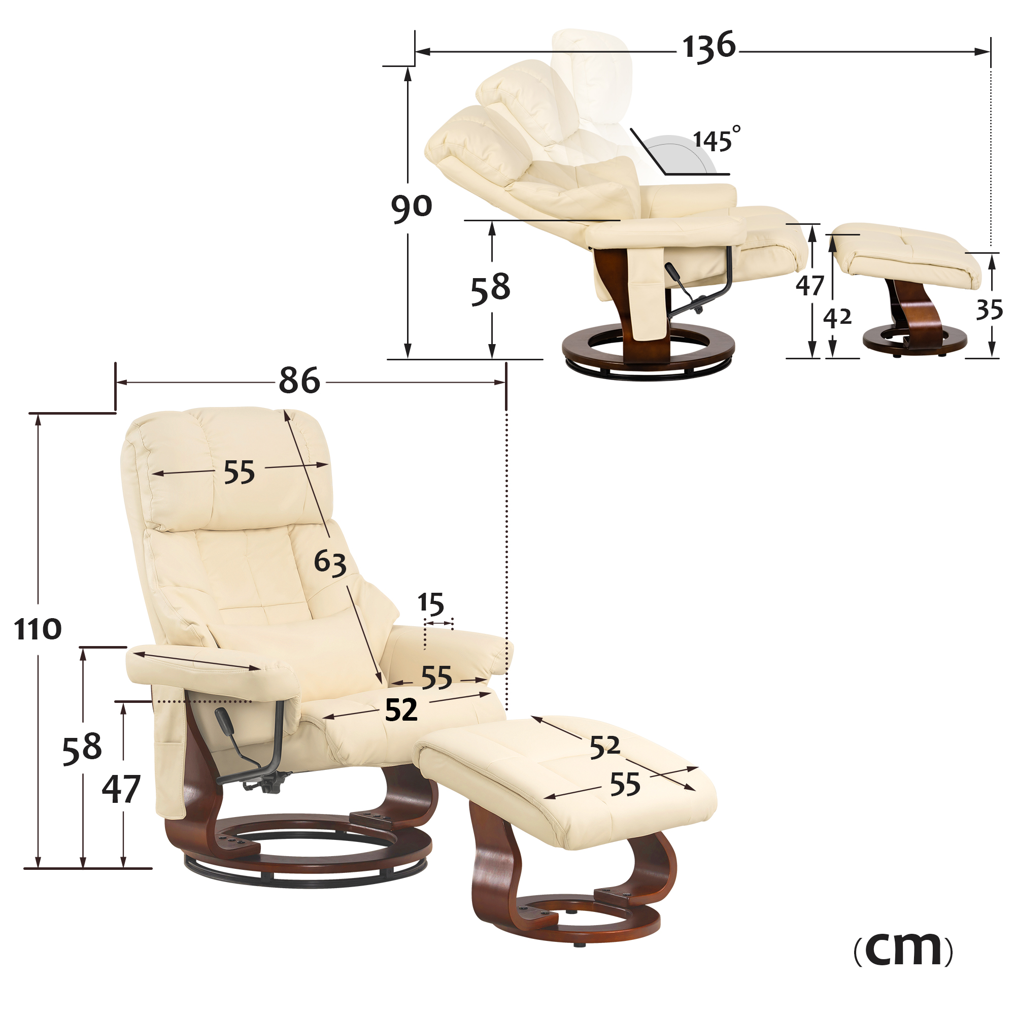 Massagestoel met Hocker, 360° Draaibaar, Relaxfauteuil met Ligfunctie, 9068 – foto 13