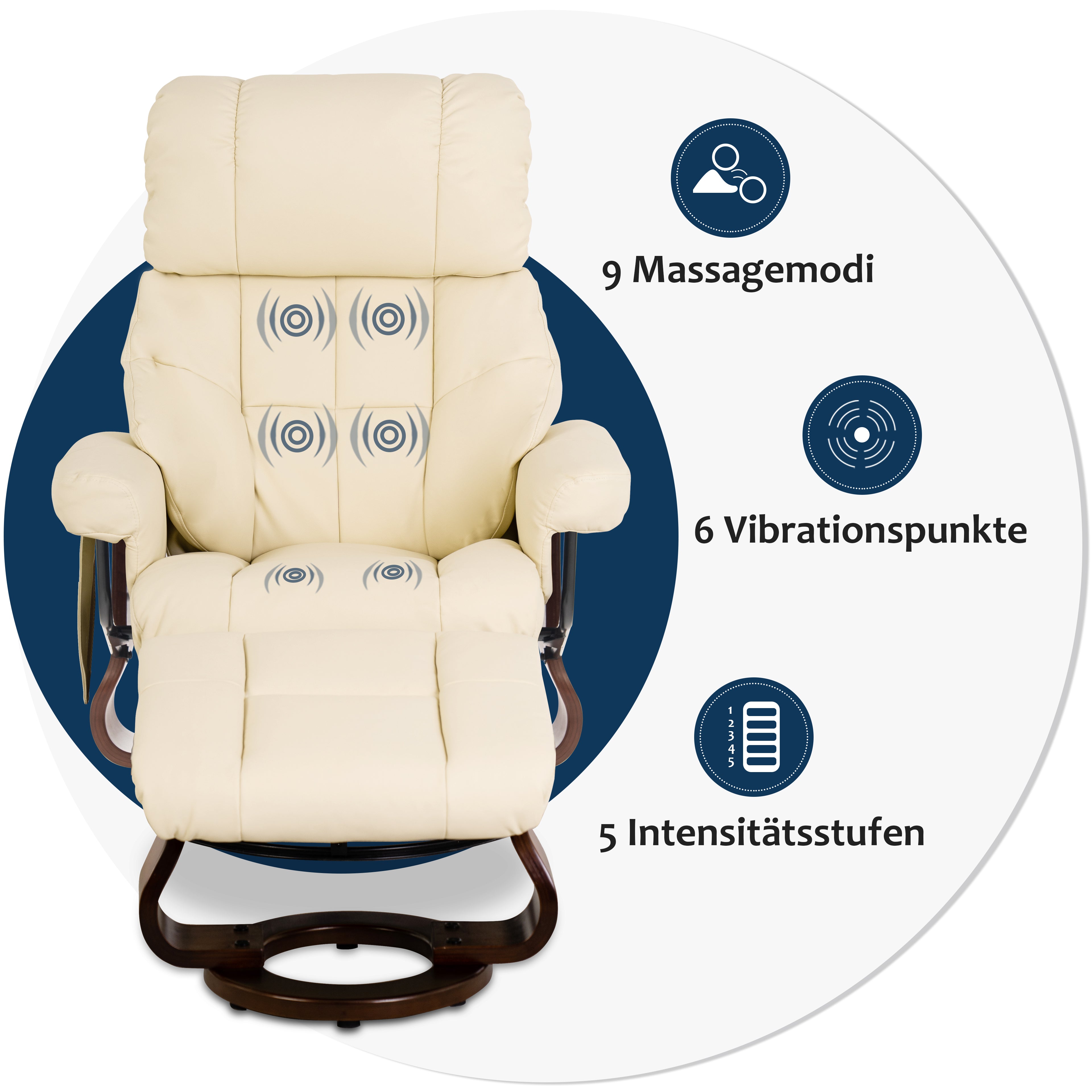 Massagestoel met Hocker, 360° Draaibaar, Relaxfauteuil met Ligfunctie, 9068 – foto 14
