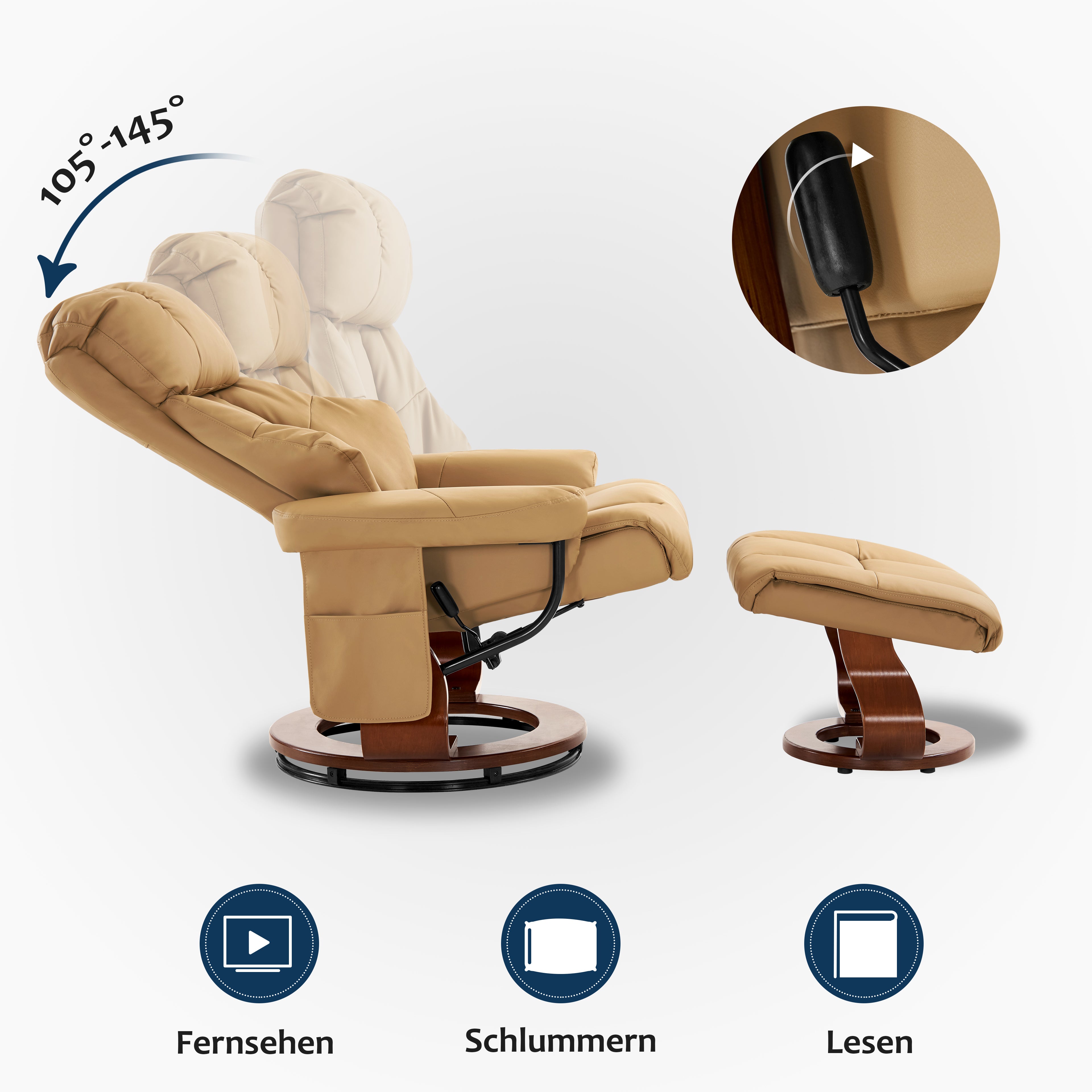 Massagestoel met Hocker, 360° Draaibaar, Relaxfauteuil met Ligfunctie, 9068 – foto 17