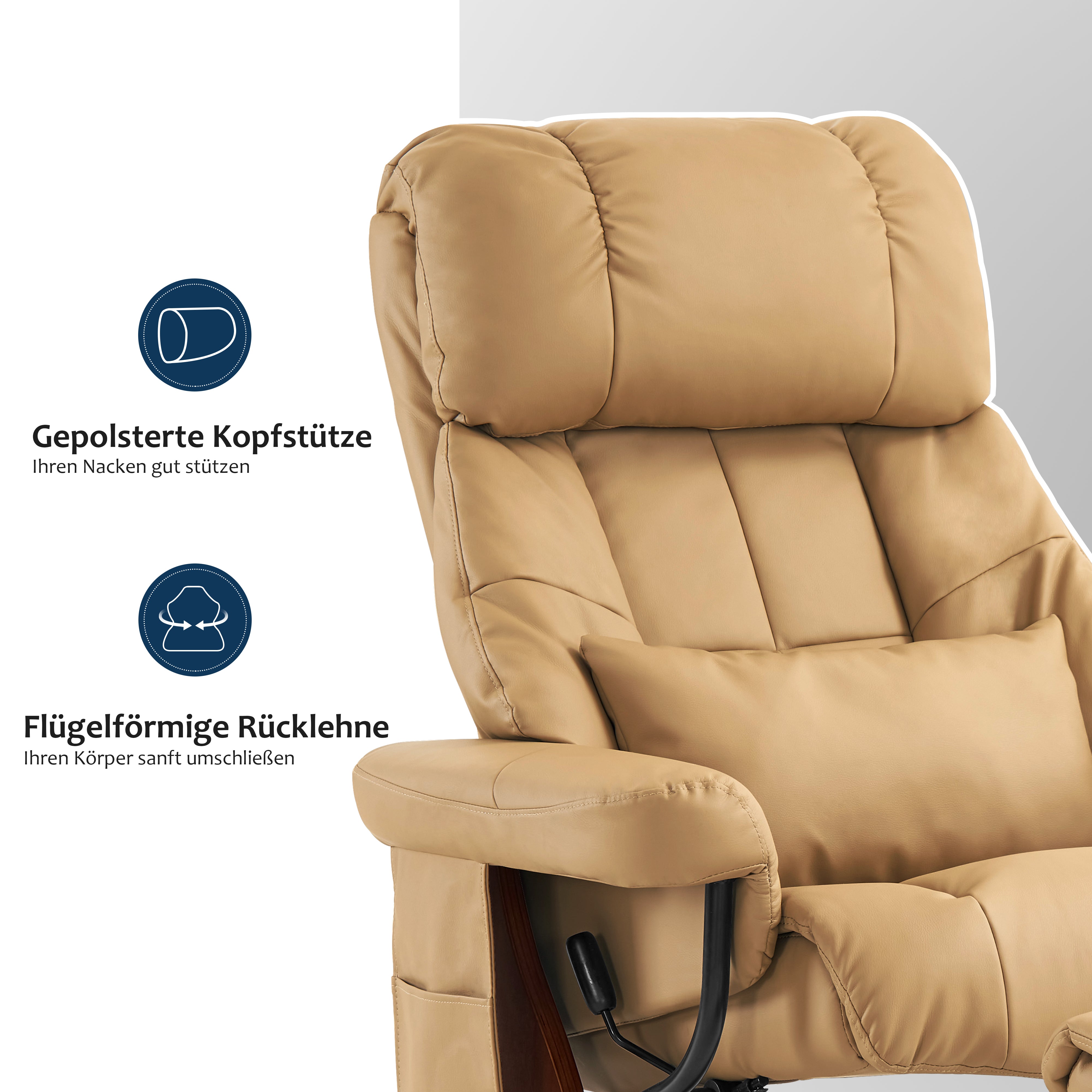 Massagestoel met Hocker, 360° Draaibaar, Relaxfauteuil met Ligfunctie, 9068 – foto 19