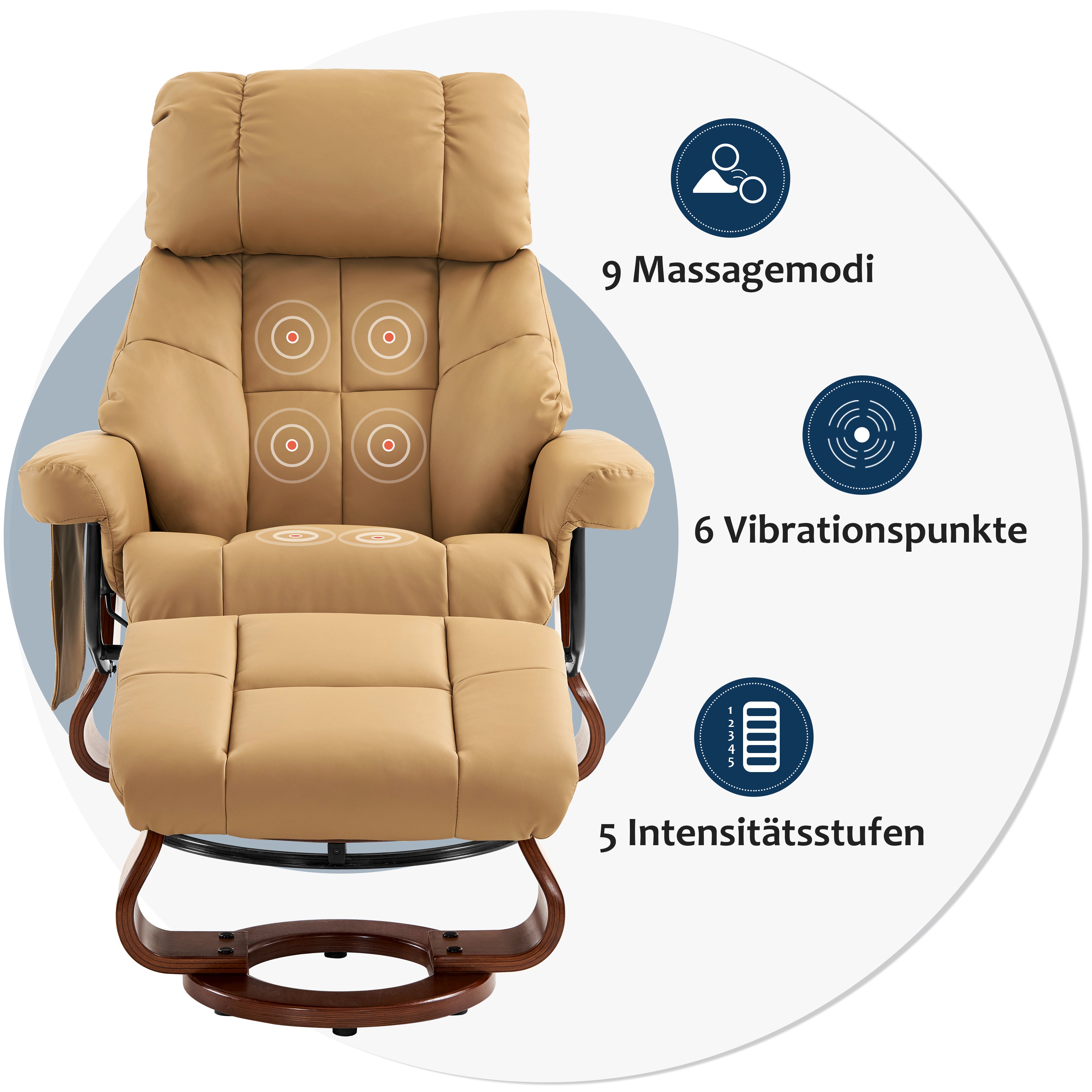 Massagestoel met Hocker, 360° Draaibaar, Relaxfauteuil met Ligfunctie, 9068 – foto 20
