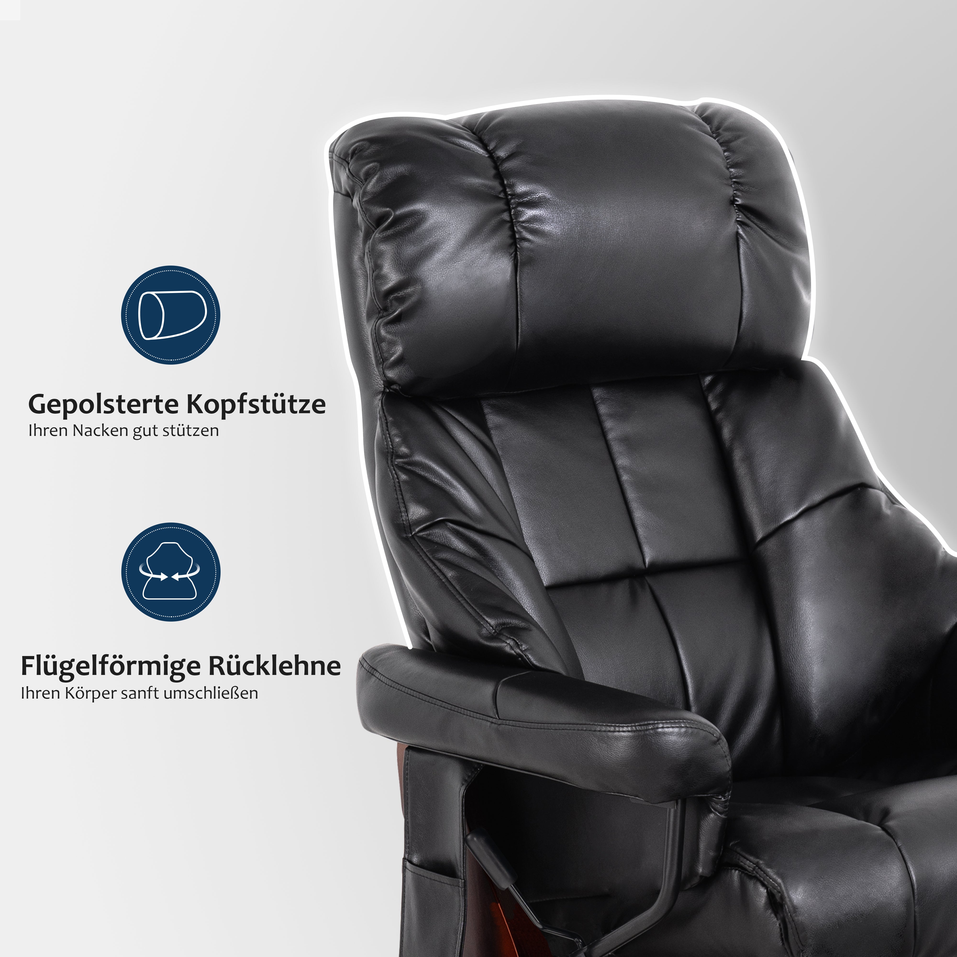 Massagestoel met Hocker, 360° Draaibaar, Relaxfauteuil met Ligfunctie, 9068 – foto 4