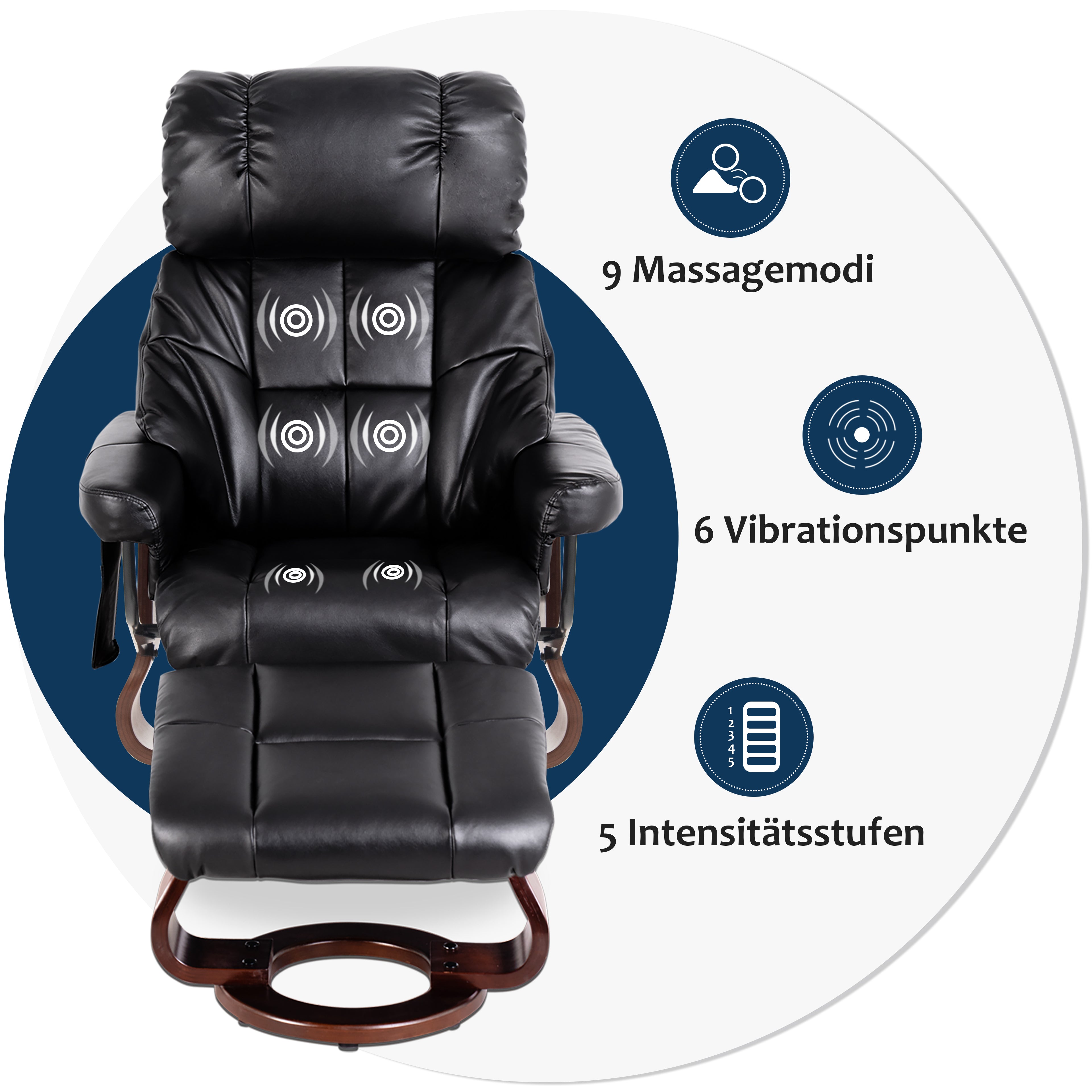 Massagestoel met Hocker, 360° Draaibaar, Relaxfauteuil met Ligfunctie, 9068 – foto 5