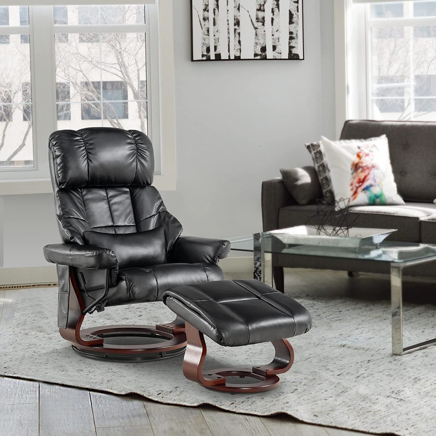 Massagestoel met Hocker, 360° Draaibaar, Relaxfauteuil met Ligfunctie, 9068 – foto 8