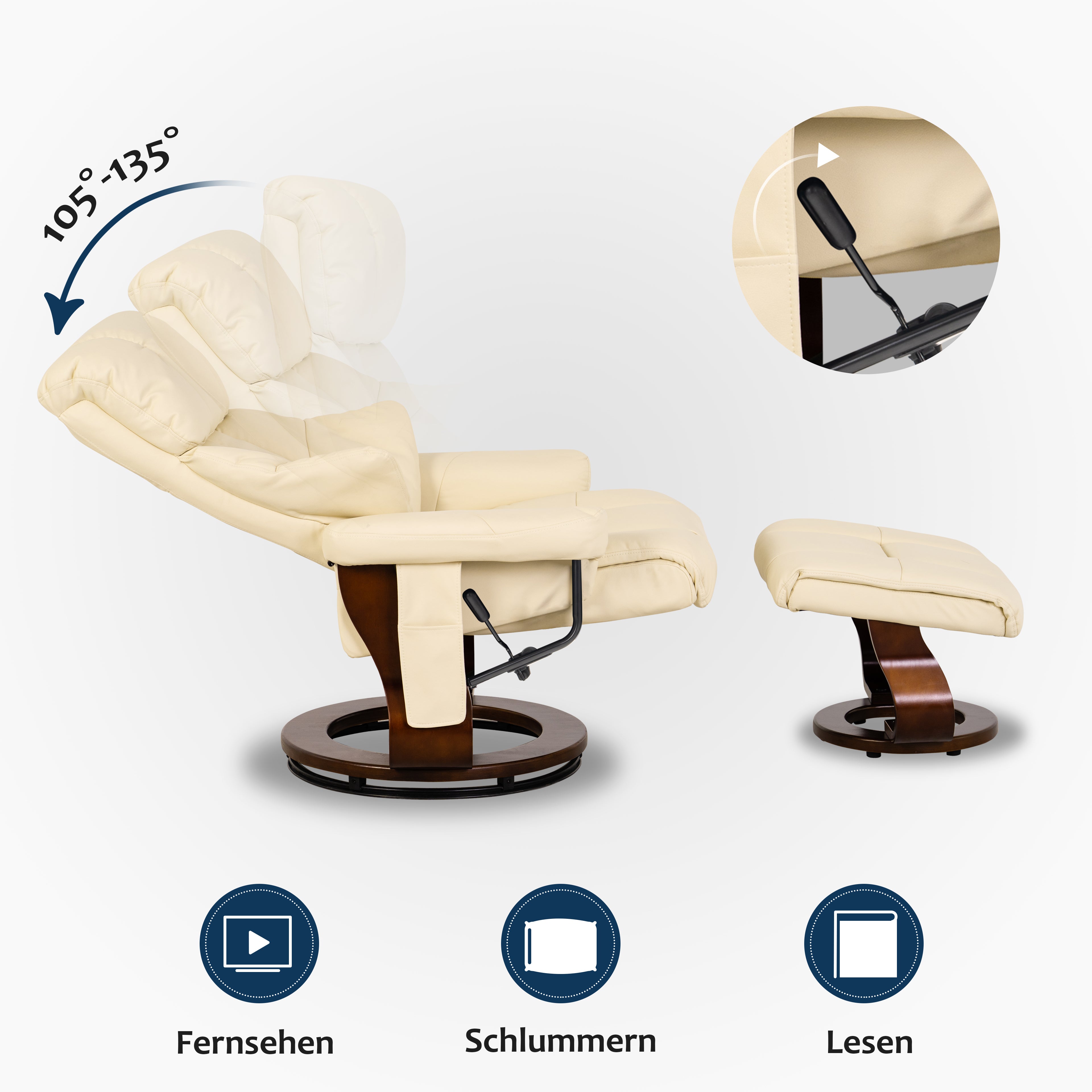 Massagestoel met Hocker, 360° Draaibaar, Relaxfauteuil met Ligfunctie, 9068 – foto 10